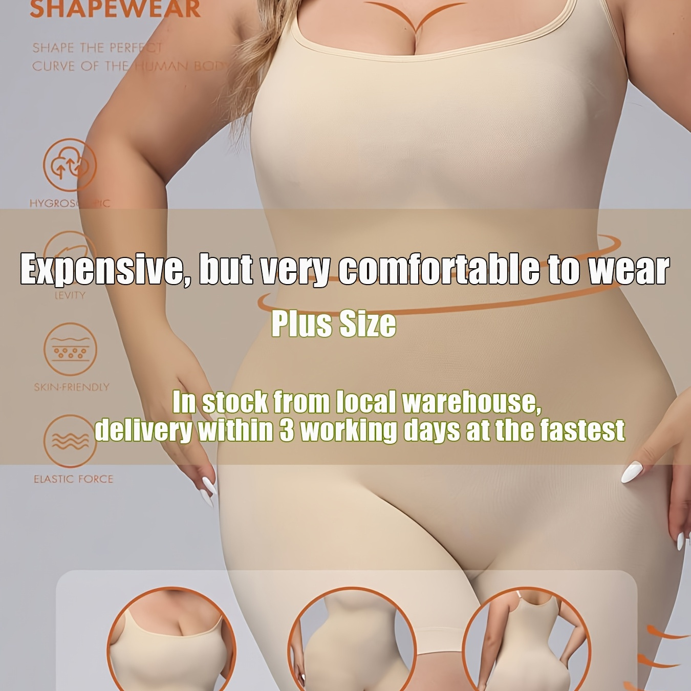 

Plus Size Simple Shapewear Bodysuit, Women's Plus Solid Tummy Control Butt Lifter Thigh Slimmer Full Body Shaper