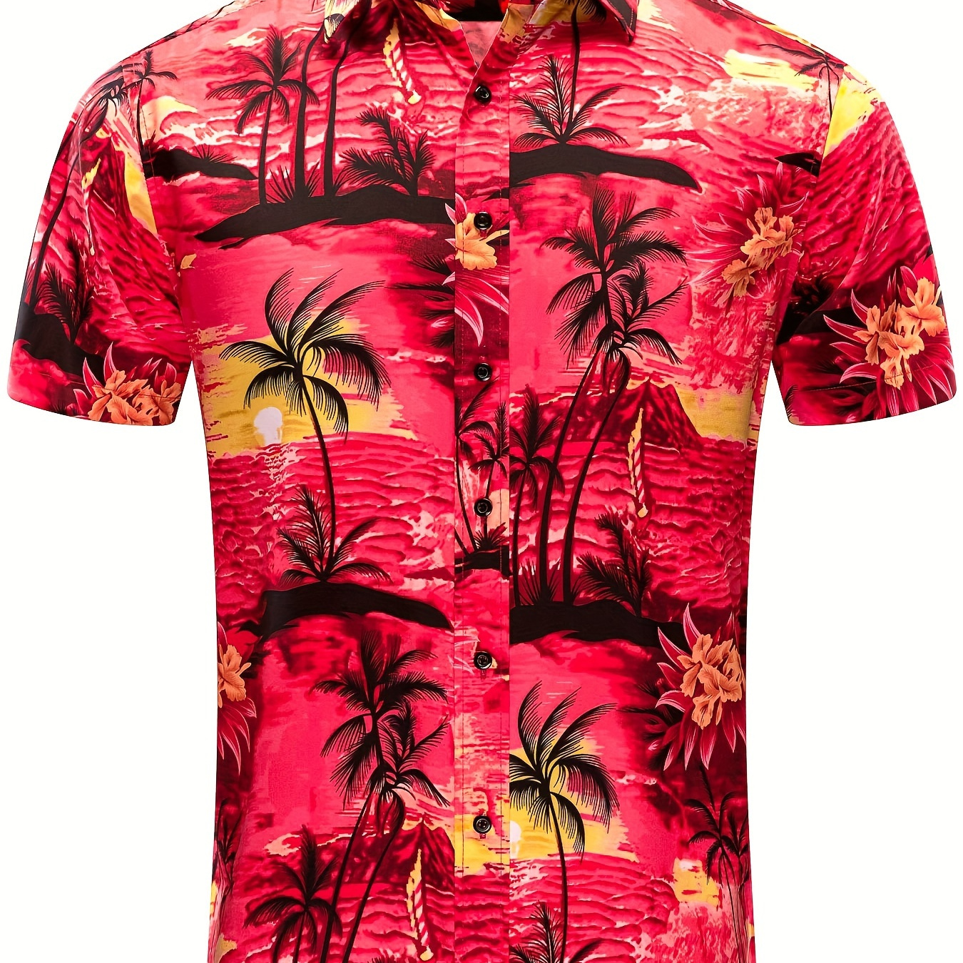 

Unisex Summer Beach Casual Short Sleeve Button Down Shirts, Printed Palmshadow Clothing