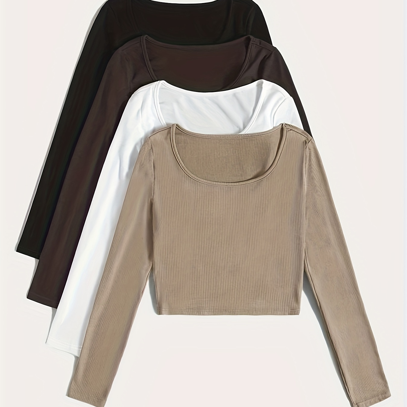 

4 Packs Crew Neck T-shirts, Casual Long Sleeve Top For Spring & Fall, Women's Clothing
