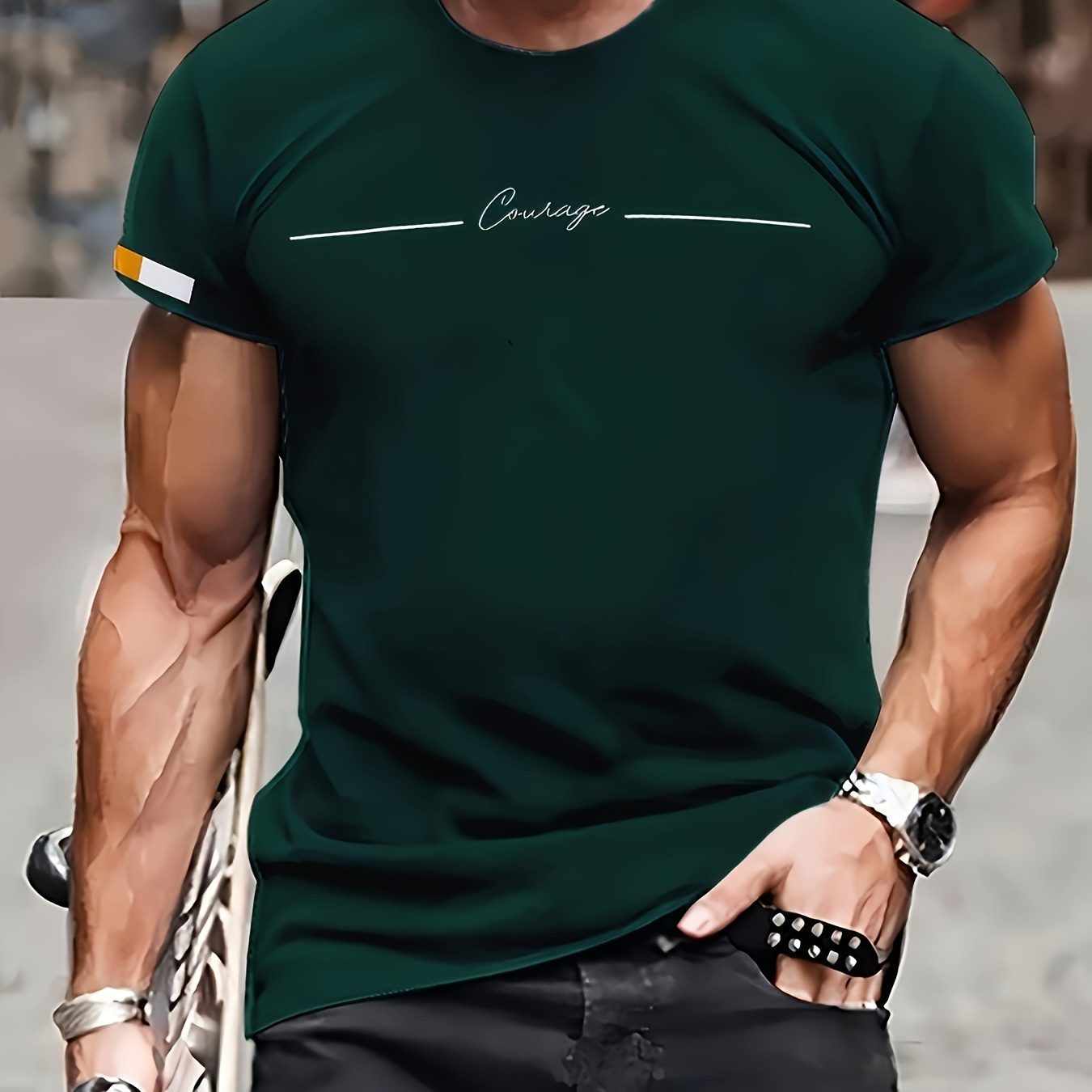 

1pc T-shirt décontracté vert pour homme avec numérique 3D, tissu en respirant, col rond, manches courtes, coupe standard, t-shirt streetwear d'été