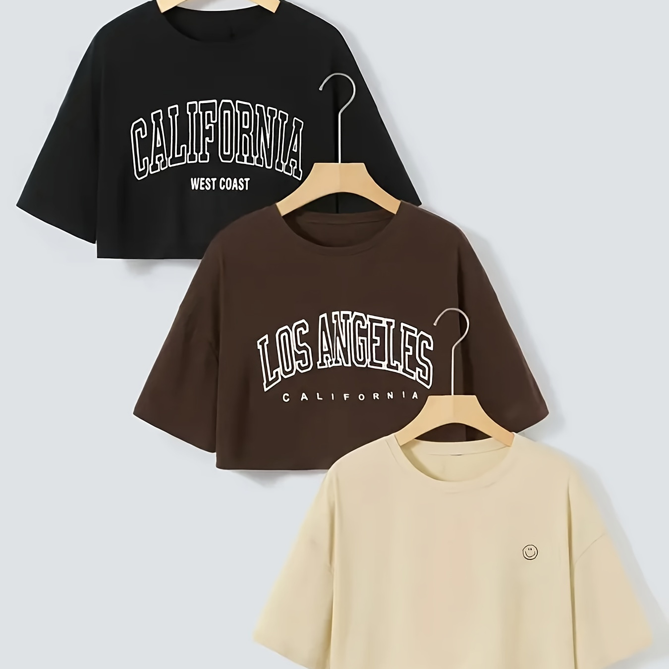 

3 Packs Crew Neck Crop T-shirts, Casual Short Sleeve Top For Spring & Summer, Women's Clothing