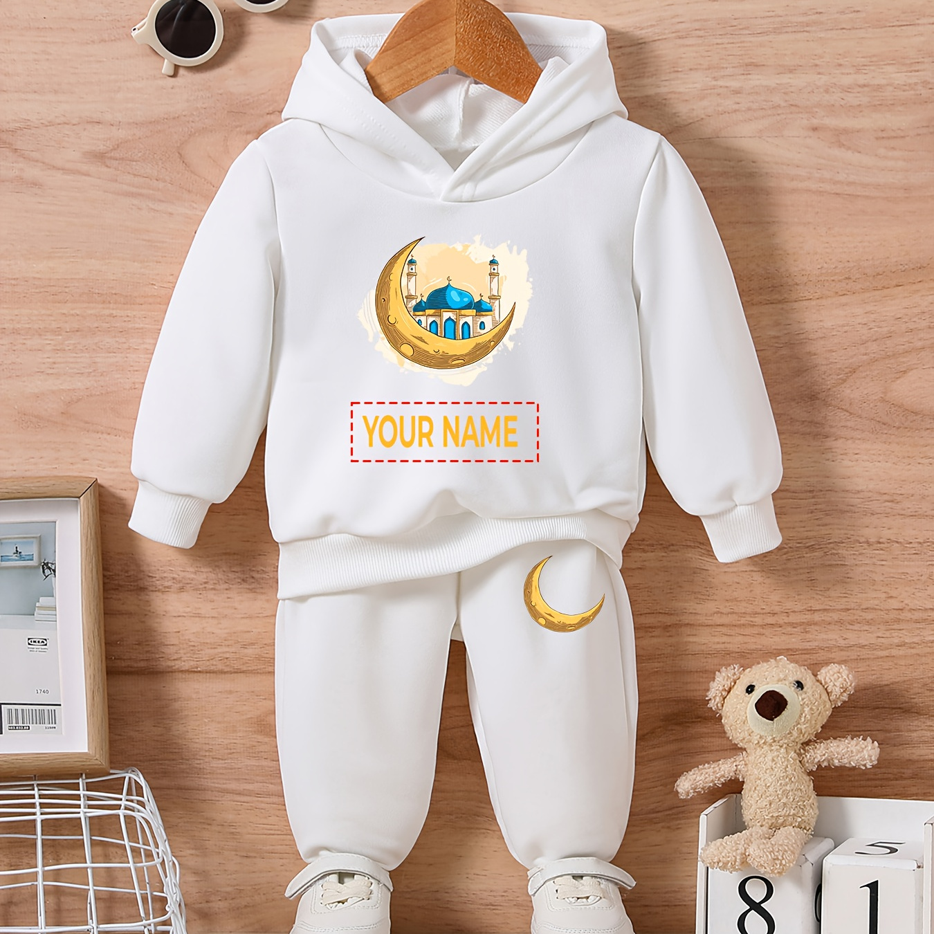 

Baby's Customized 2pcs Set Featuring A Ramadan Design With "" Printed On A Sweatshirt And Sweatpants, Outdoor Activities And Autumn.