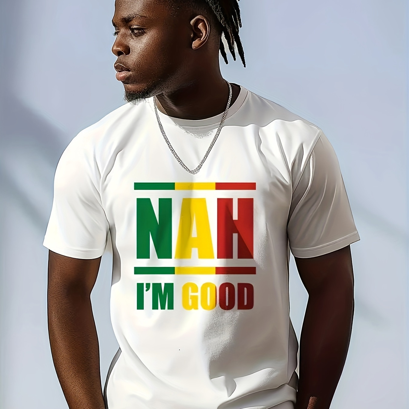 

Vibrant Graphic Nah Im Good Crew Neck Cotton T-shirt - Relaxed Fit, Slight Stretch, Patterned, Summer Essential - Casual Mens Tee For Adults