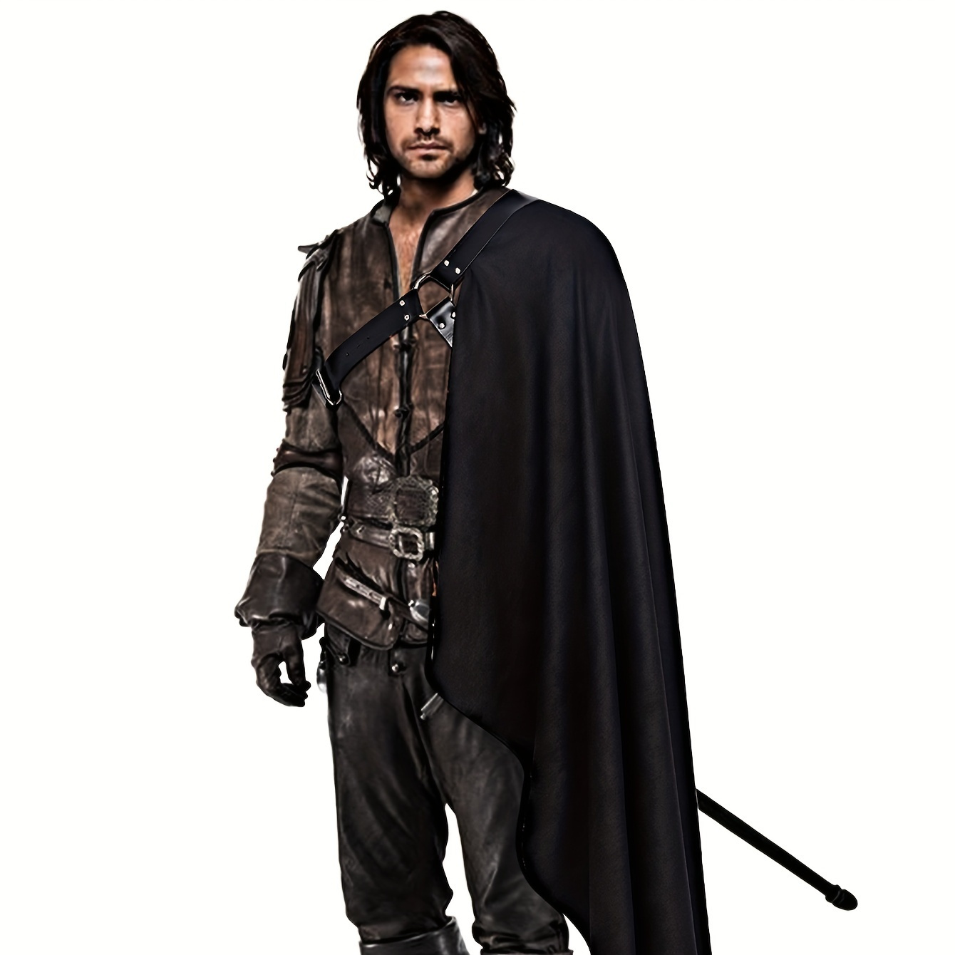 

's Medieval Knight Shawl - One-shoulder Warrior Cape With Belt Detail, Polyester & Leather, Halloween & Themed Parties