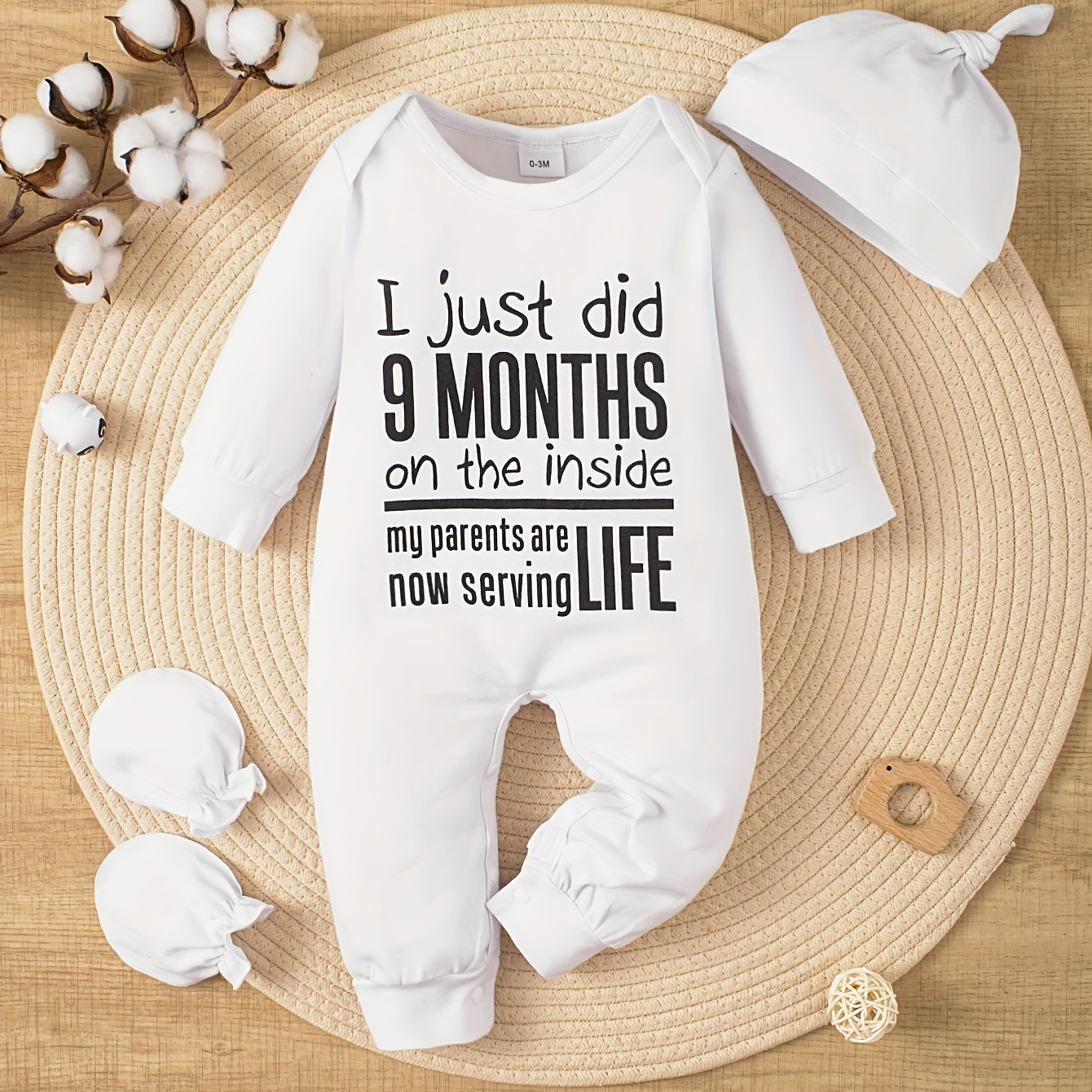 

Infant's Funny "i Just Did 9 Months" Print Bodysuit, Comfy Long Sleeve Onesie, Baby Boy's Clothing, As Gift