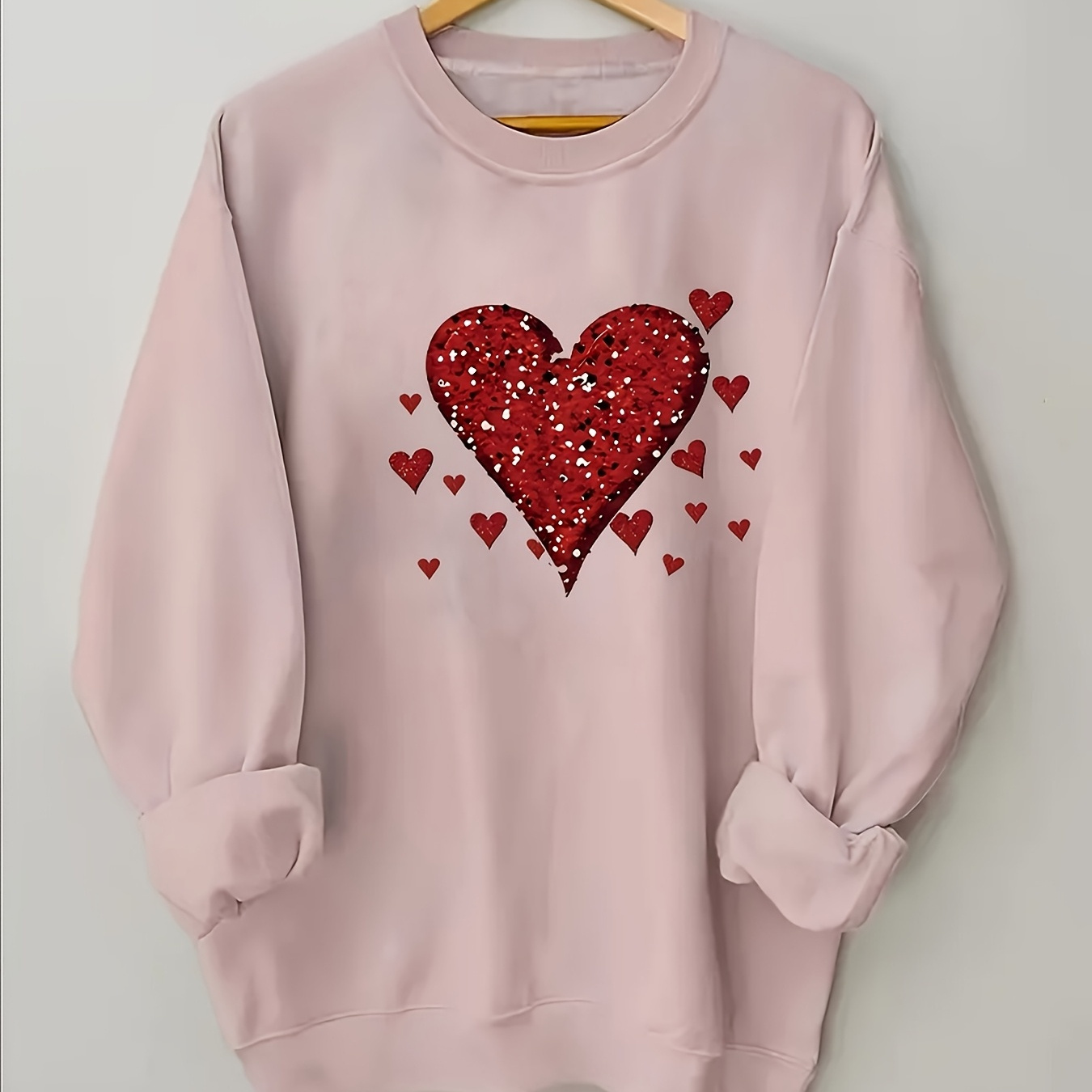 

Valentine's Day Sparkle - Women's Print Long Sleeve Sweatshirt, Casual Round Neck, , Machine Washable - Autumn &