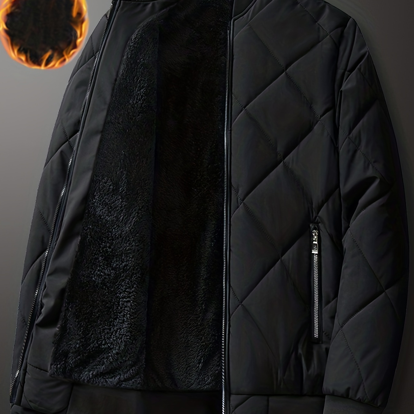 

Solid Color Sherpa Lined Varsity Jacket, Men's Casual Fleece Lined Baseball Jacket Coat Regular Fit College Hipster Windbreaker For Winter Autumn