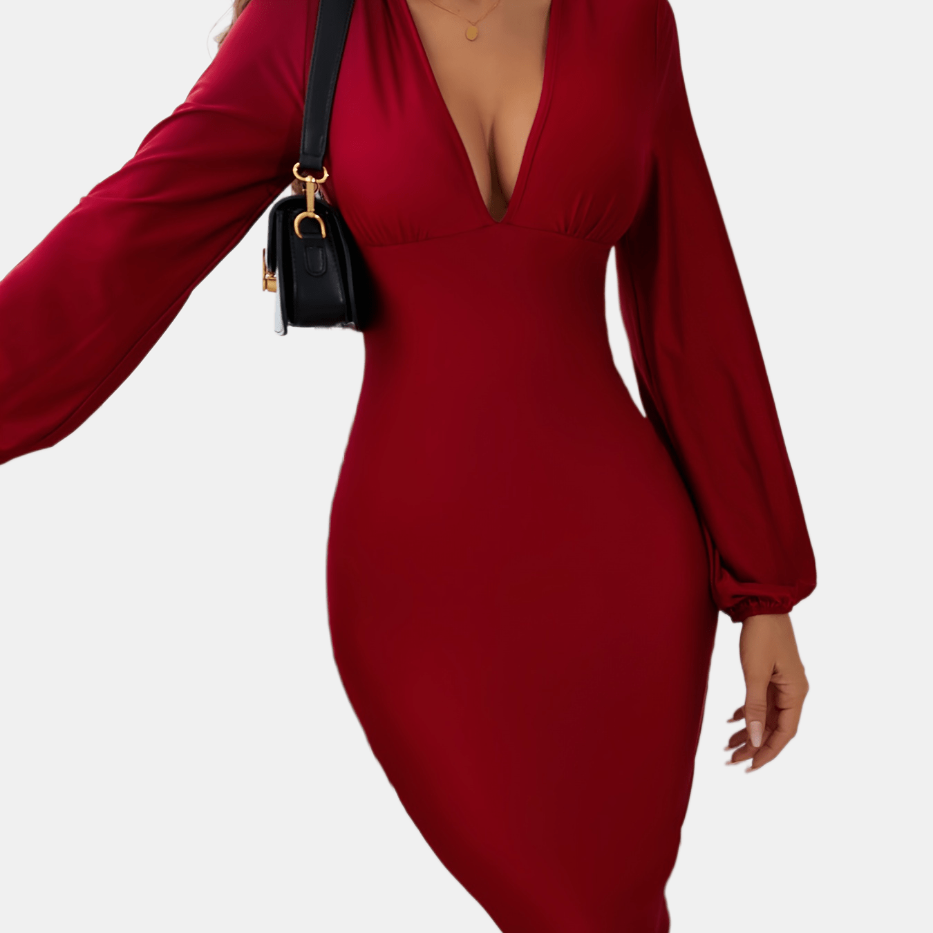Women's Elegant V Neck Skinny Dress Sexy Solid Stretchy Long Sleeve Dress Women's Clothing