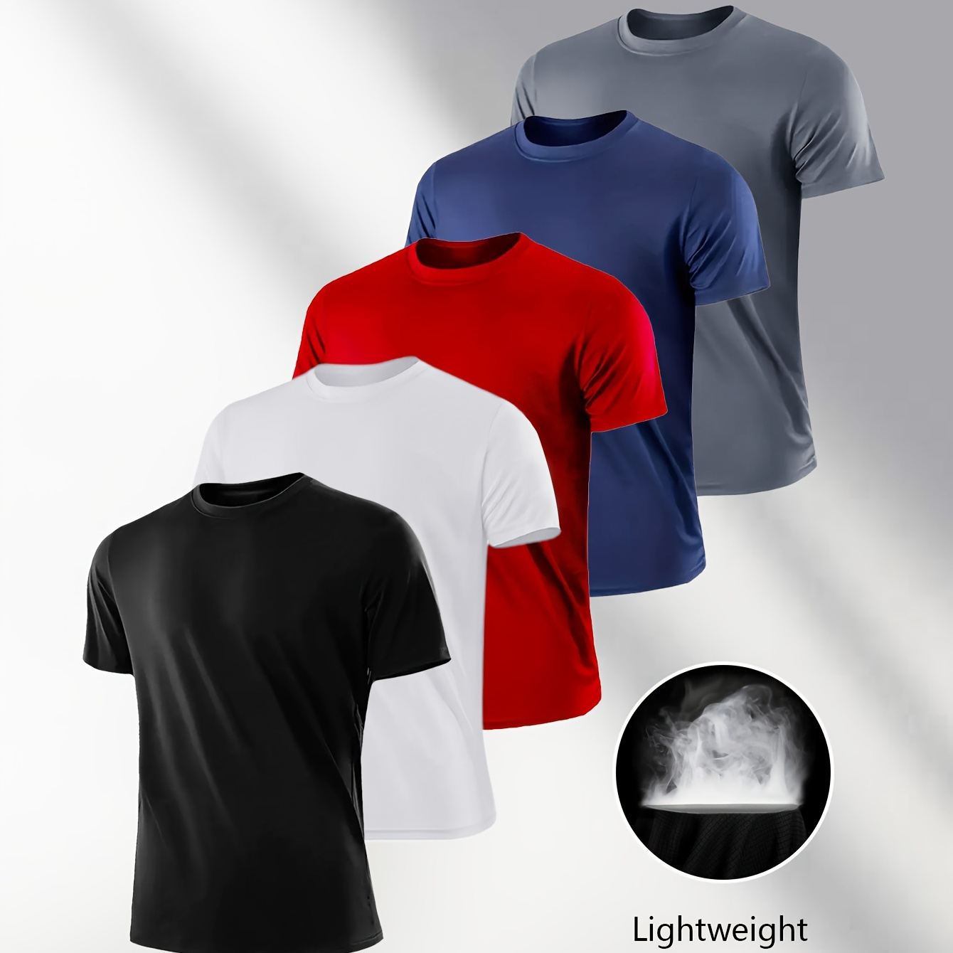 

5 Pack Men's Athletic Short Sleeve Crew Neck T-shirt In Solid Color, Quick Dry And Lightweight For Summer Sports And Casual Wear