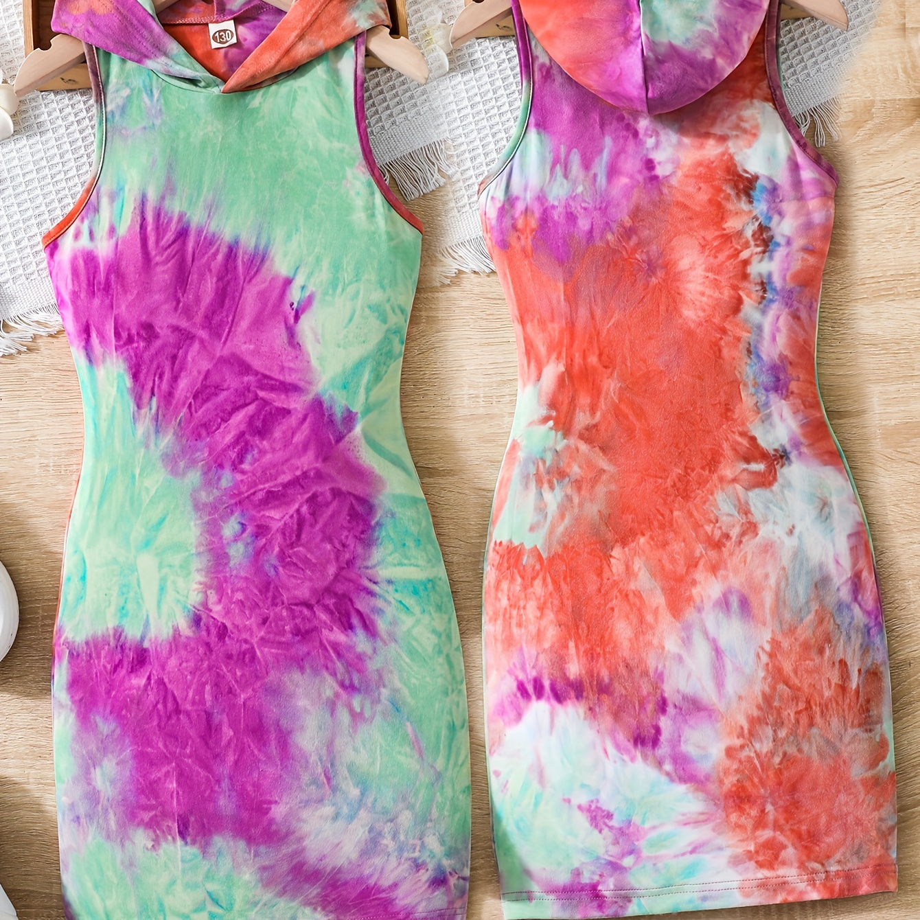 

1pc Tie Dye Pattern Sleeveless Hooded Dress, Stylish Dresses For Girls Summer Gift Party