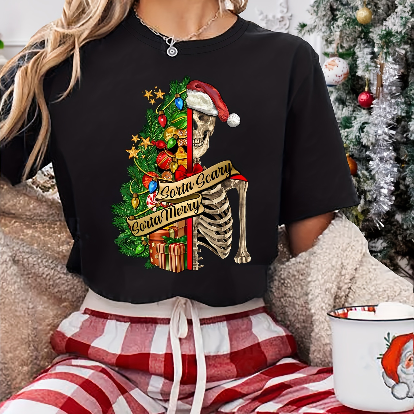 

Women's Christmas T-, " " Graphic, Round , Polyester, Regular Fit, All-, , Top