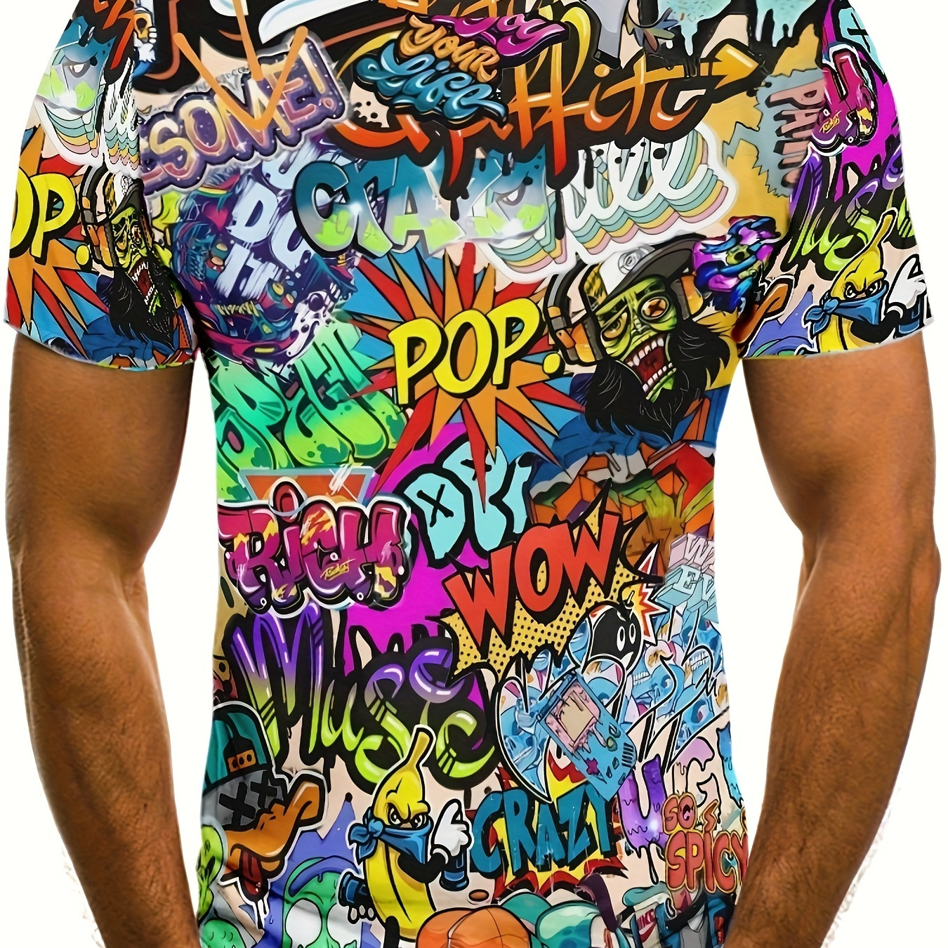 

Graffiti Style Graphic Print Crew Neck Short Sleeve T-shirt For Men, Casual Summer T-shirt For Daily Wear And Vacation Resorts