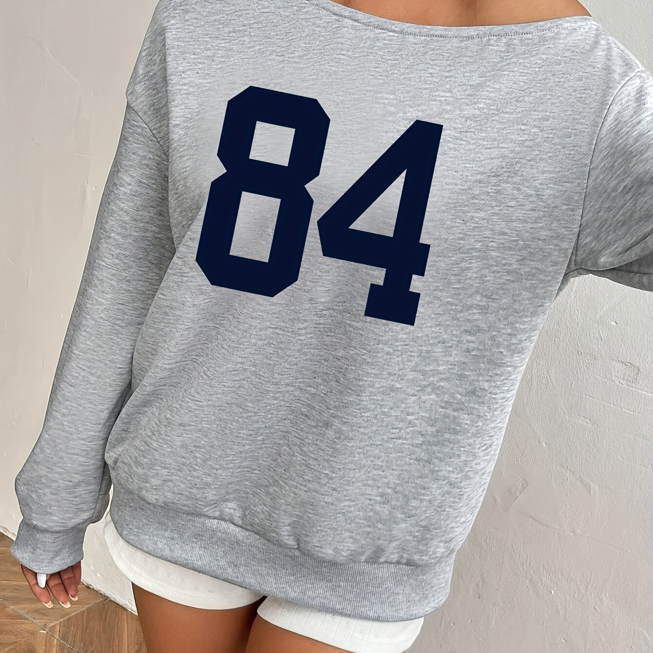 

Women's Chic Off-shoulder Sweatshirt With Letter Print - Cozy Polyester, Machine Washable, All