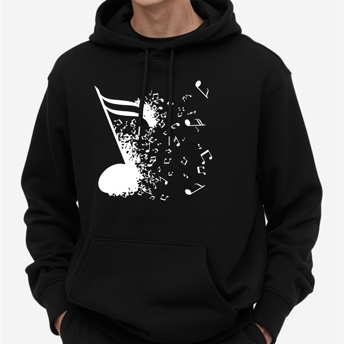 

Music Note Pattern, Men's Trendy Comfy Hoodie, Casual Slightly Stretch Breathable Hooded Sweatshirt For Outdoor