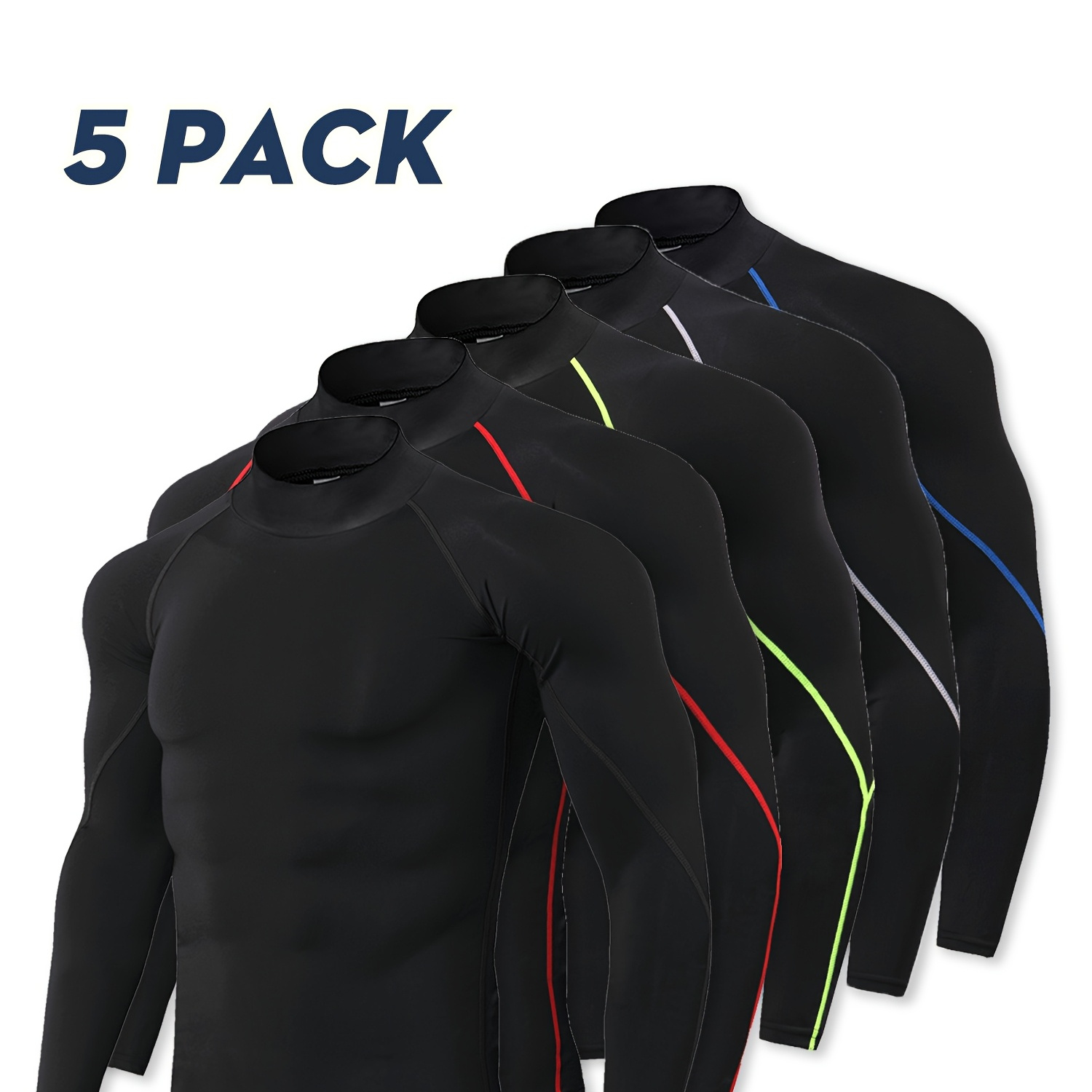 

5pcs Men's Long-sleeved Sports Fashionable Shirts, Round-neck And Versatile Fitted Tops, For Sports And Fitness Wear.