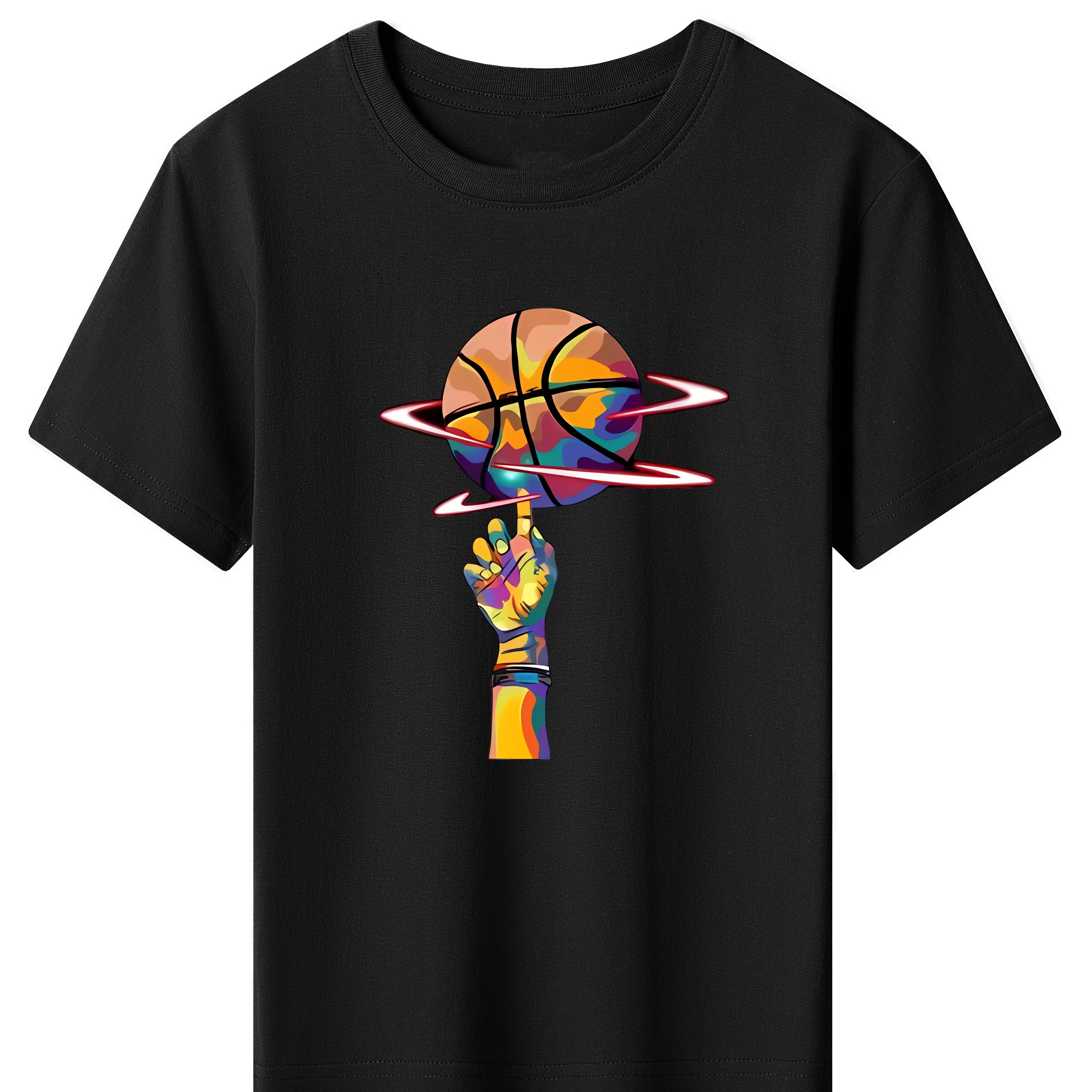 

Finger With Basketball Graphic Print, Boys' Casual & Comfy Short Sleeve Crew Neck Cotton Tee For Spring & Summer, Boys' Clothes