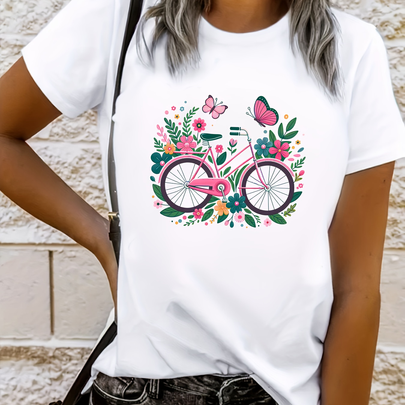 

Graphic Print T-shirt, Short Sleeve Crew Neck Casual Top For Summer & Spring, Women's Clothing