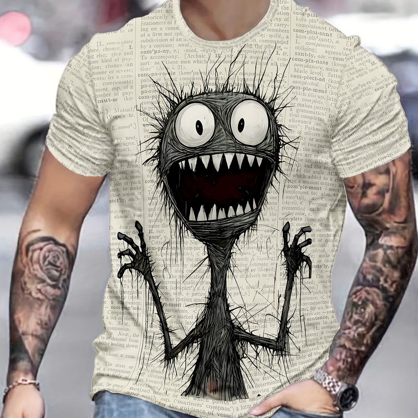 

Men's Monster Graphic Print T-shirt, Short Sleeve Crew Neck Tee, Men's Clothing For Summer Outdoor