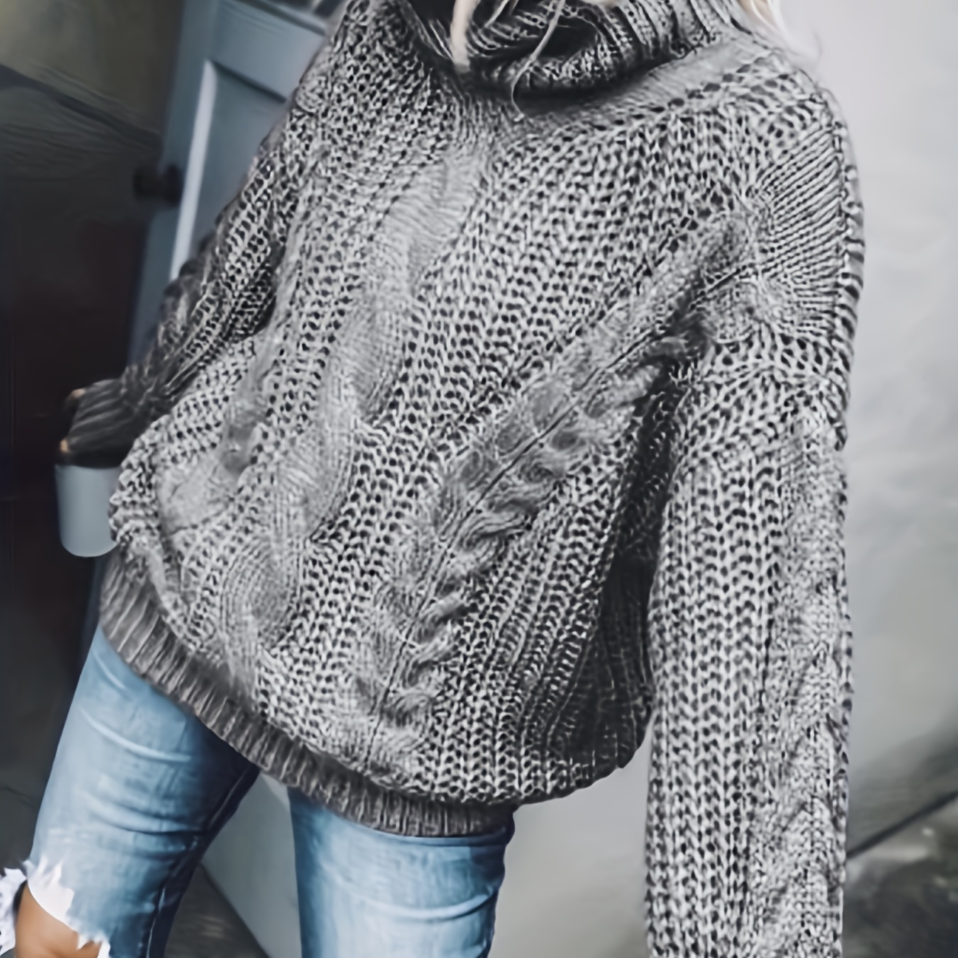 

Solid Color Turtle Neck Sweater, Casual Long Sleeve Sweater For Fall & Winter, Women's Clothing