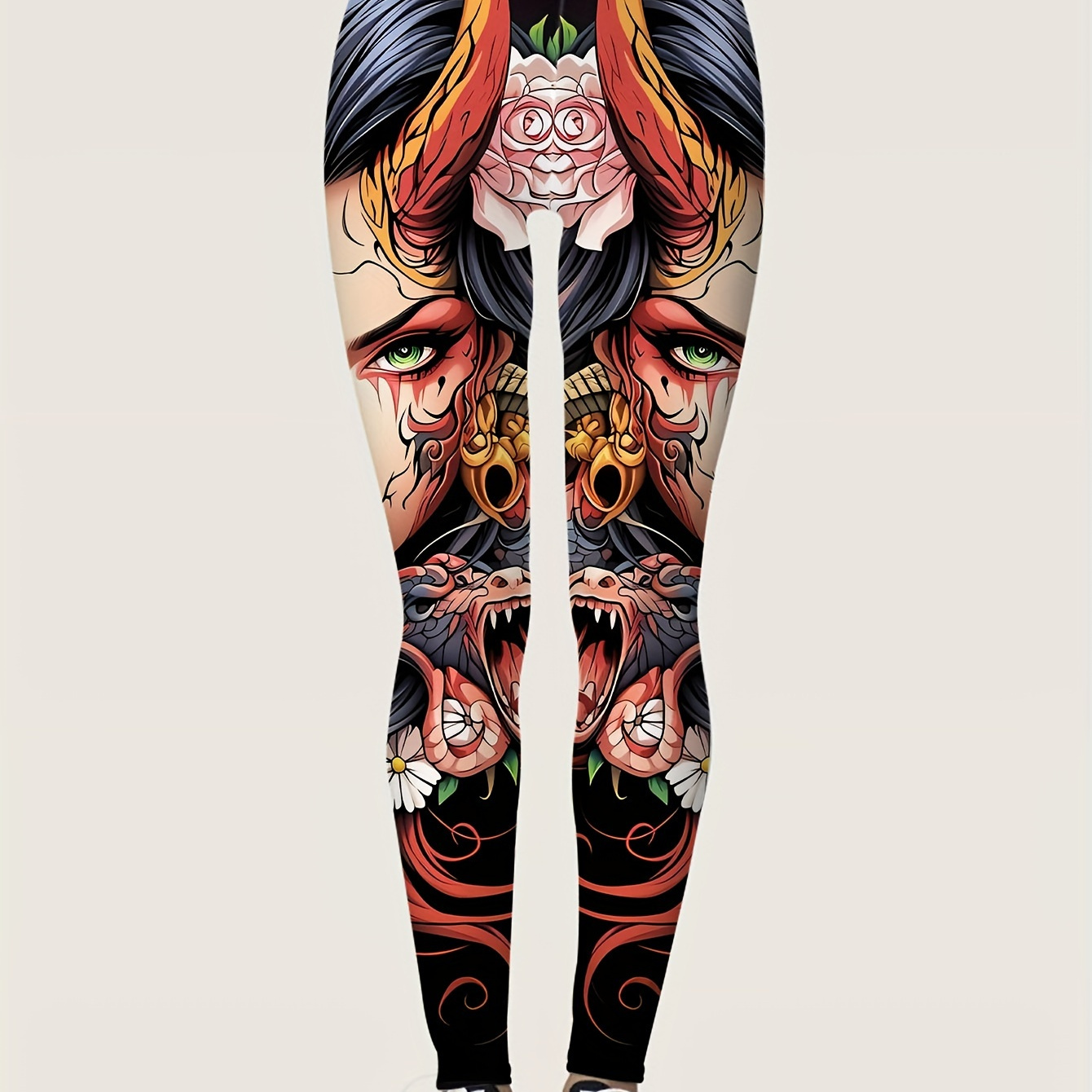 

Women's Stretchy Leggings With Bold Floral & Print - Comfortable, For Spring/summer/fall