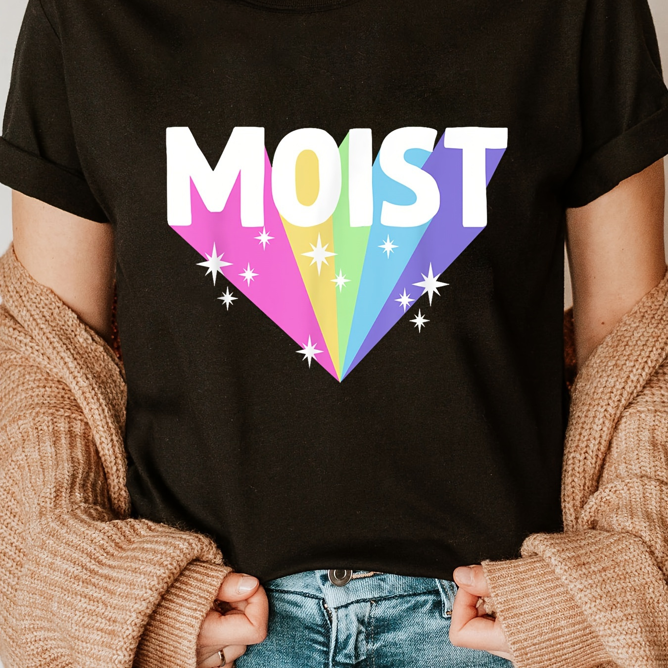 

Moist Print Crew Neck T-shirt, Casual Short Sleeve T-shirt For Spring & Summer, Women's Clothing