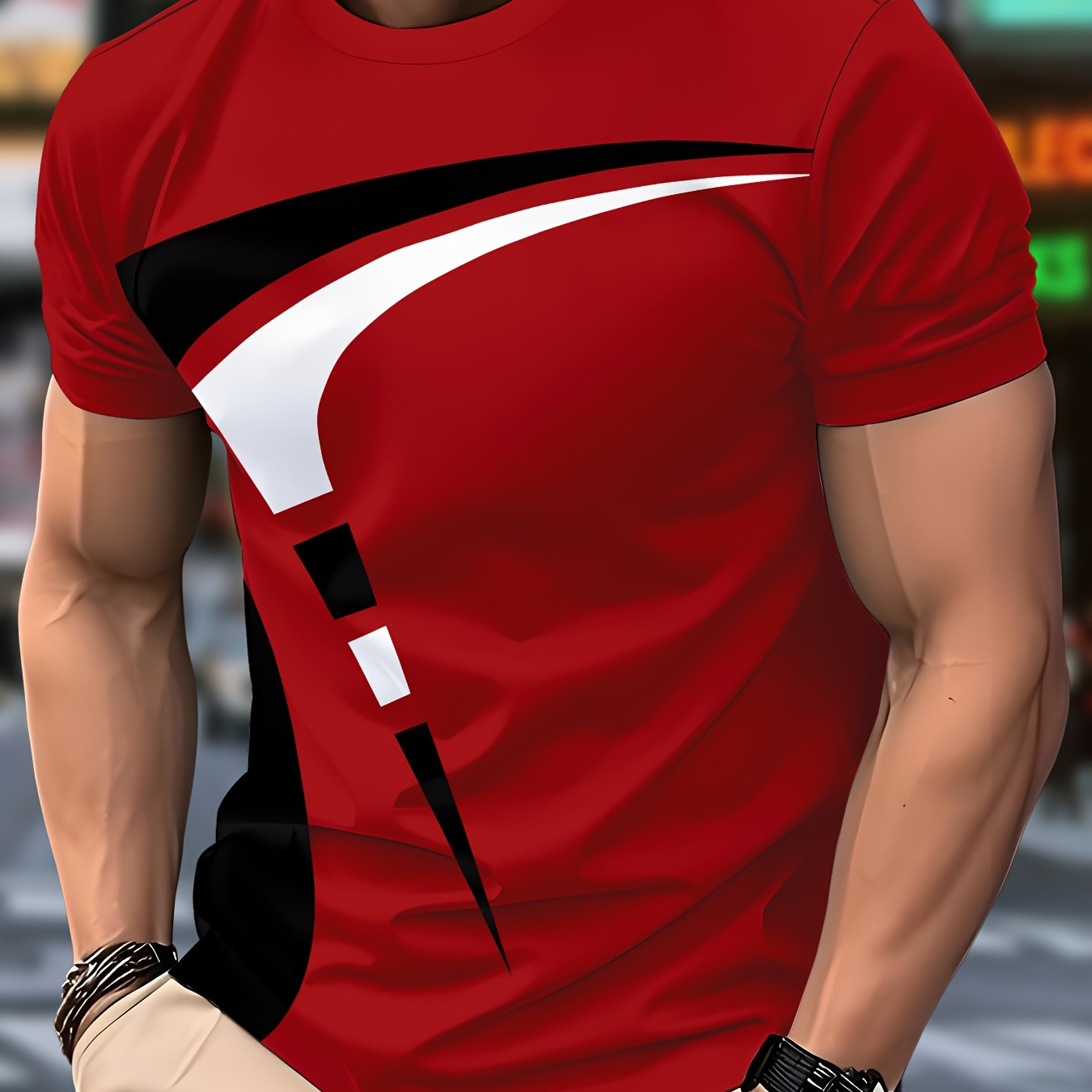 TEMU Men's 3d Depth Illusion T-shirt - Futuristic Geometric 3d Layered Print, Casual Round Neck Tee Suitable For Parties & Casual Attire - Machine Washable