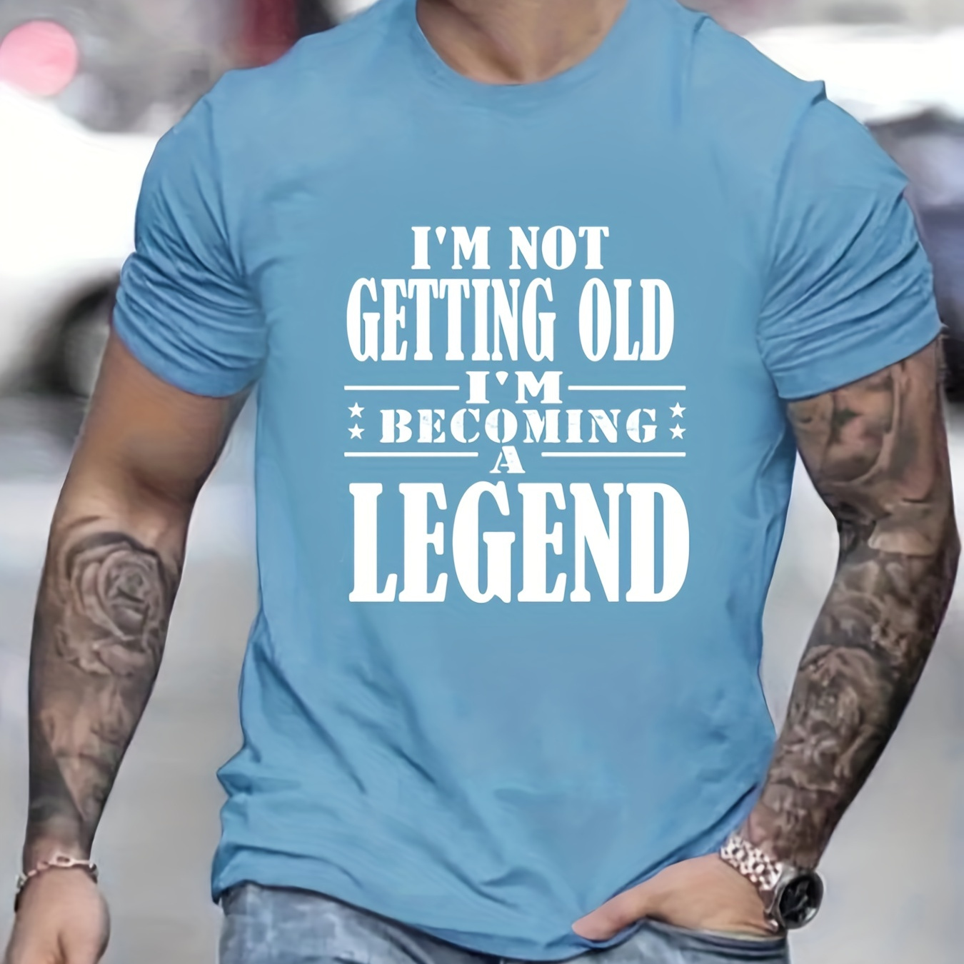 

I'm Not Getting Old I'm Becoming A Legend Letter Graphic Print Men's Creative Top, Casual Short Sleeve Crew Neck T-shirt, Men's Tee For Summer Outdoor