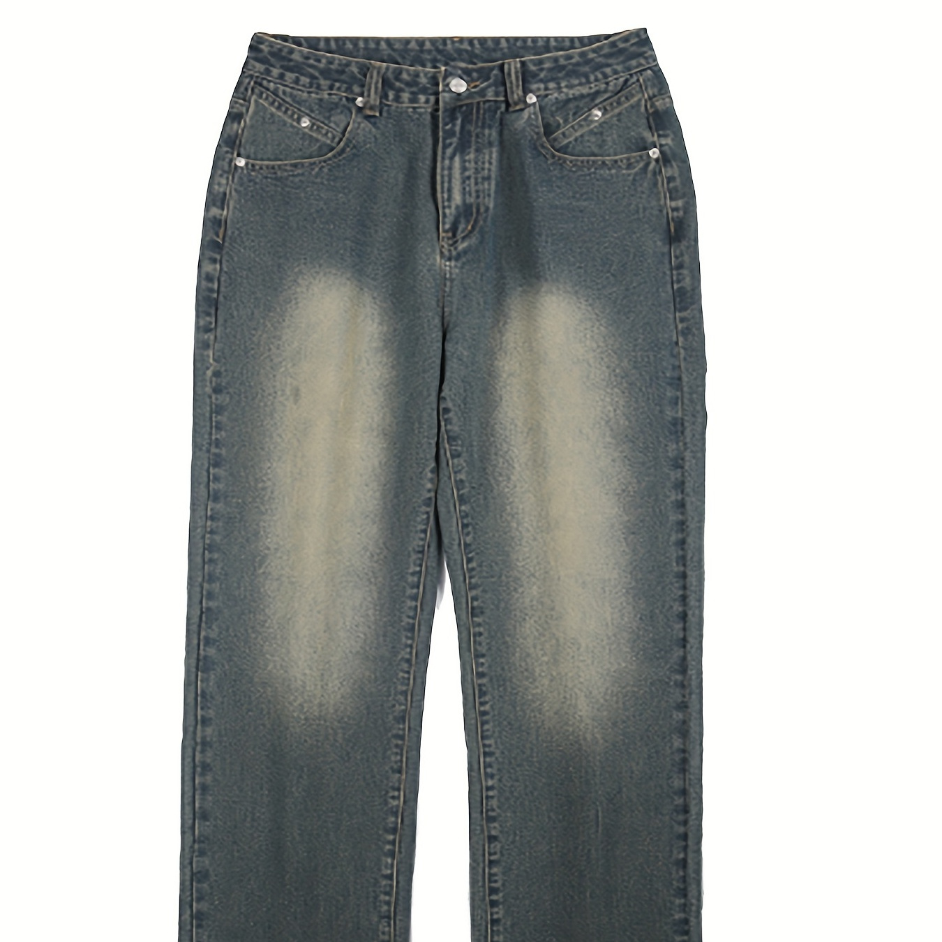 

Loose Fit Vintage Style Distressed Jeans, Men's Casual Straight Leg Denim Pants For Spring Summer
