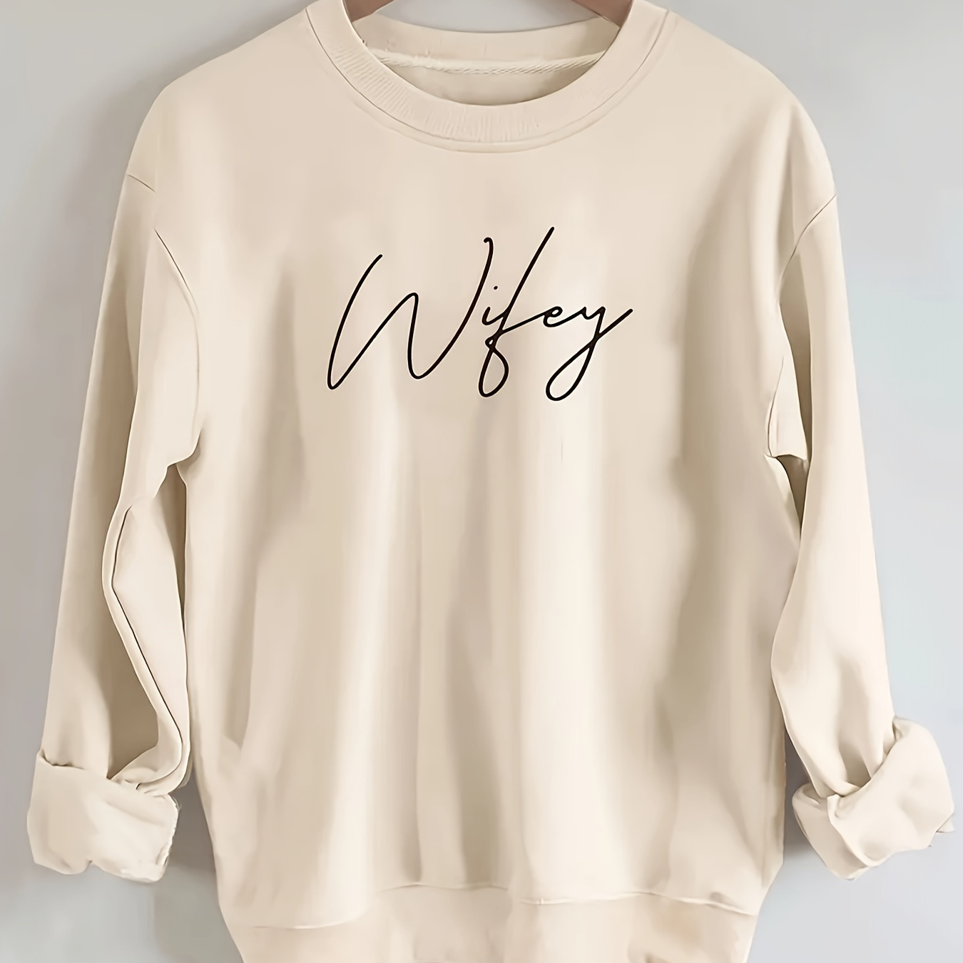 

Wifey Print Fashion Pullover Sweatshirt, Casual Long Sleeve Crew Neck Sweatshirt For Spring & Fall, Women's Clothing