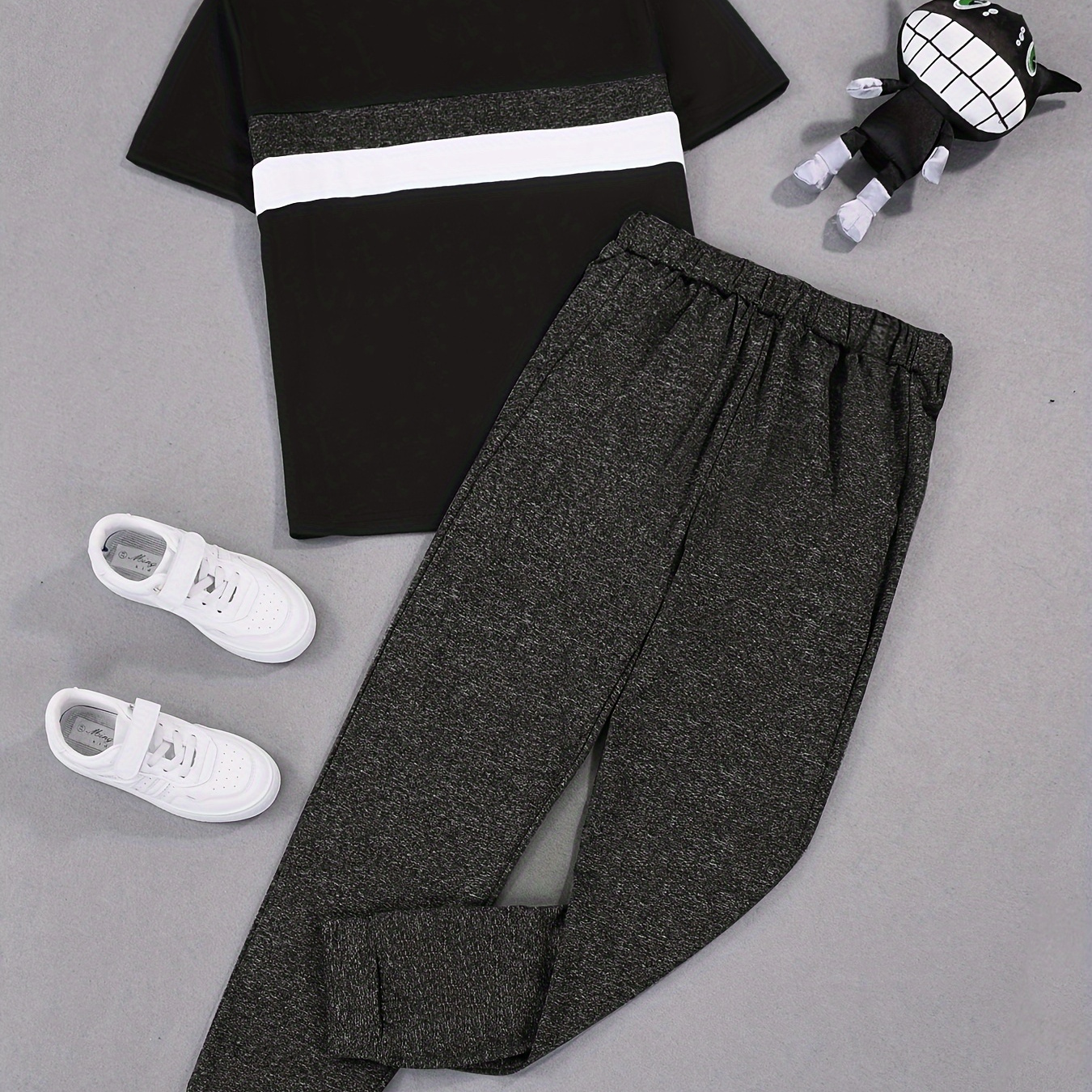 Boy's Casual Outfit, Color Block T-shirt & Trousers Set