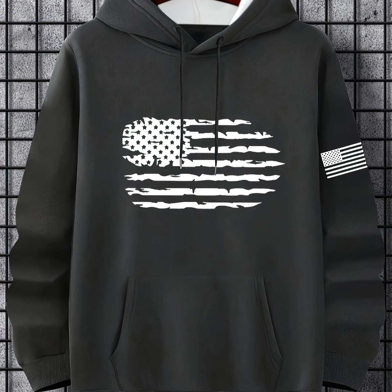 

Men' Casual Hooded Sweatshirt With American Flag Print, Trendy Hoodie For Spring/ Fall