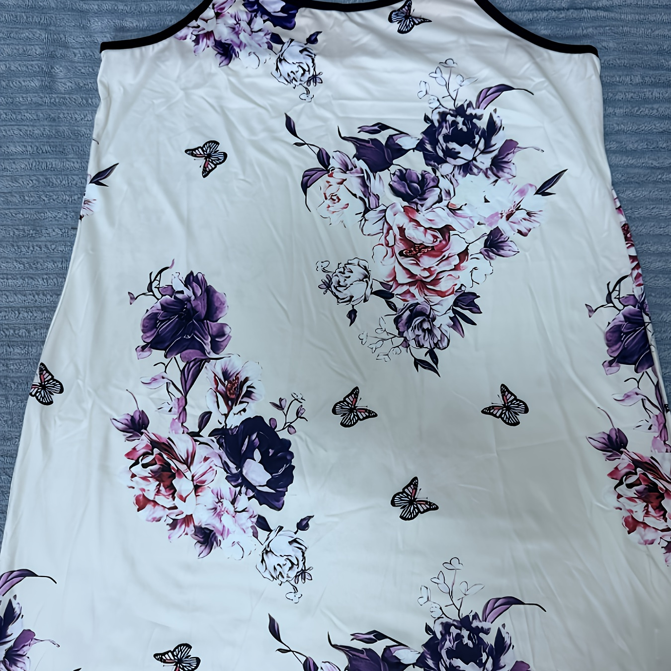 

Women's Plus Elegant Sleep Dress, Plus Size Floral Print Round Neck Frill Trim Cami Nightdress