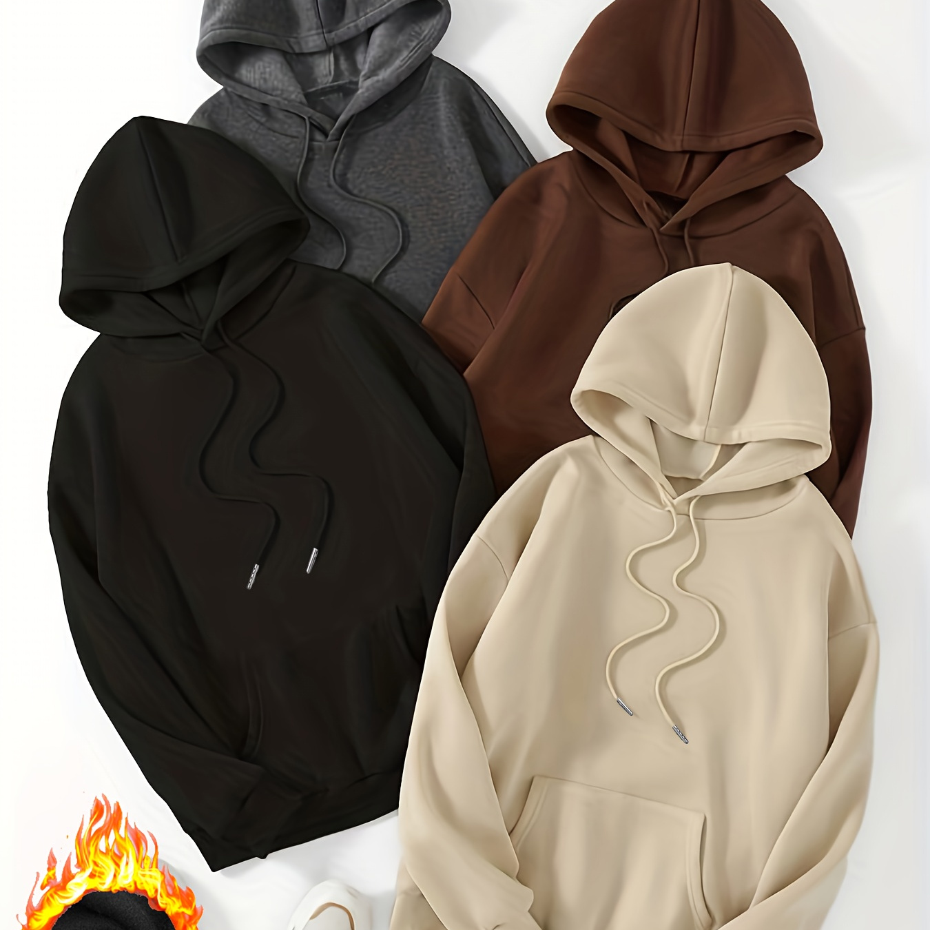 

Women's Polyester Hooded Sweatshirts 4-pack - Solid Color Pullover Hoodies With Slight Stretch Knit Fabric, All Season Cozy Thickened Fleece Tops