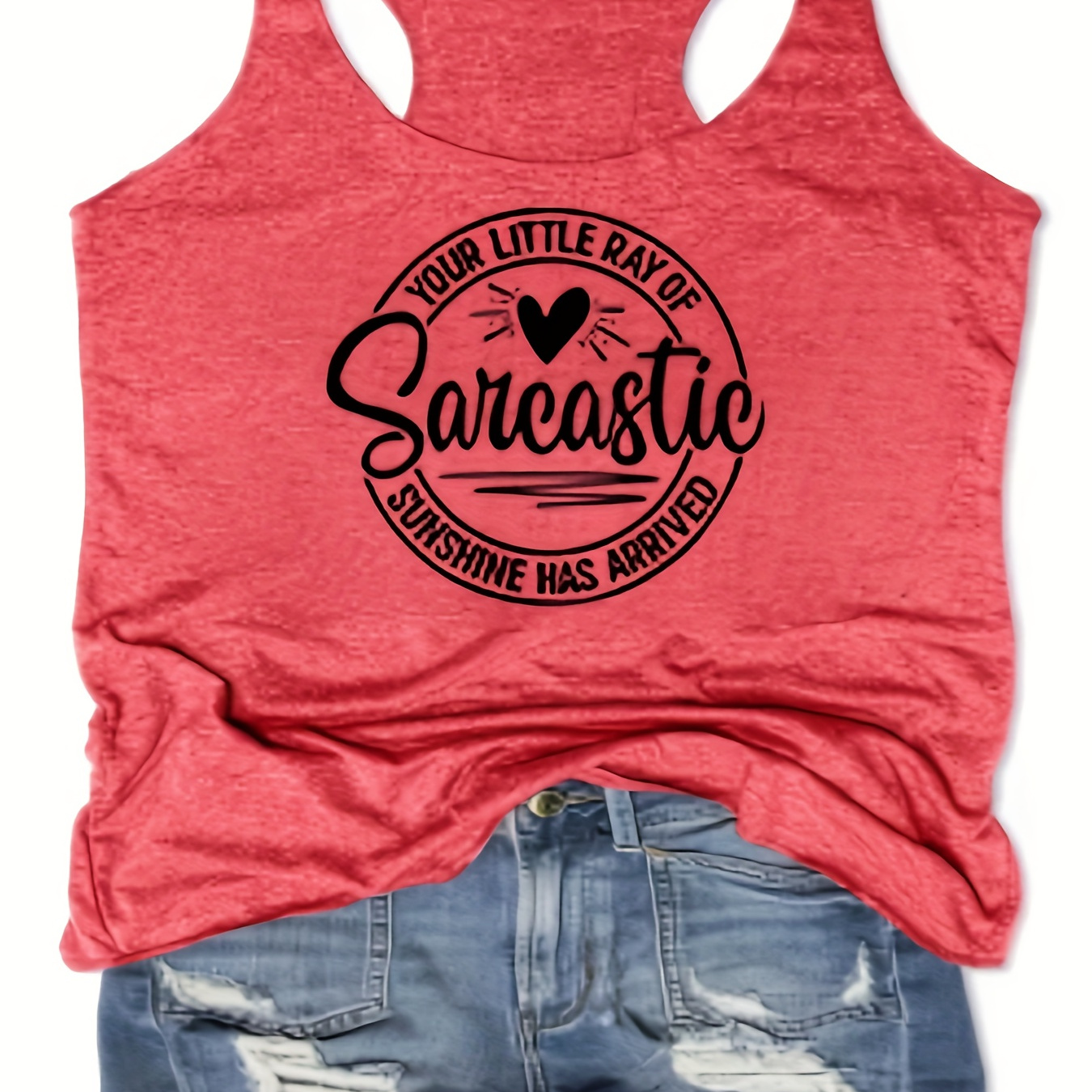 

Women's Fashion Racerback Tank Top, Slim Fit, Casual Style, Printed Graphic "sarcastic Sunshine" - Breathable Summer Sleeveless Shirt