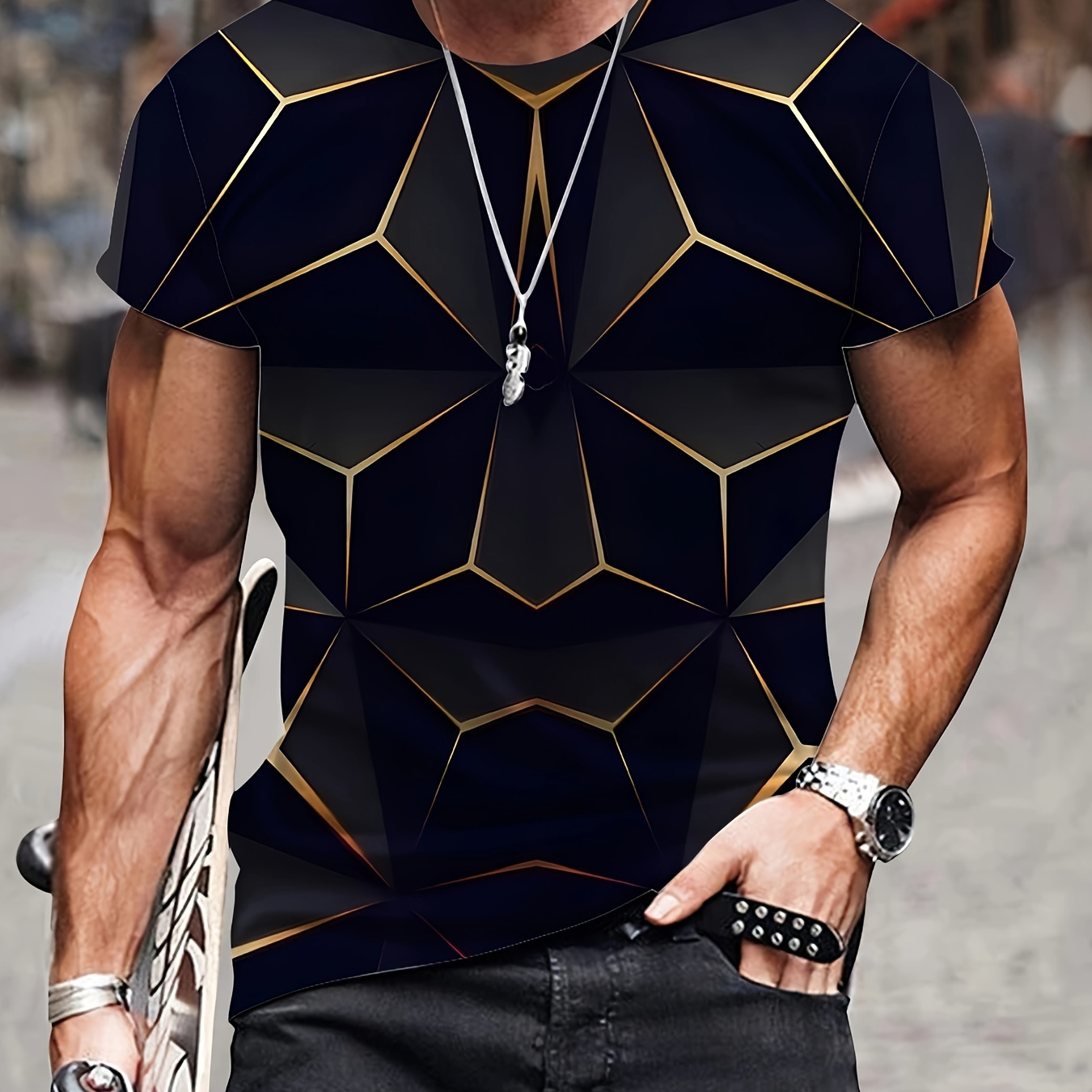 

Men's 3d Digital Geometric Graphic Pattern Print Crew Neck And Short Sleeve T-shirt For Summer Outdoors Wear