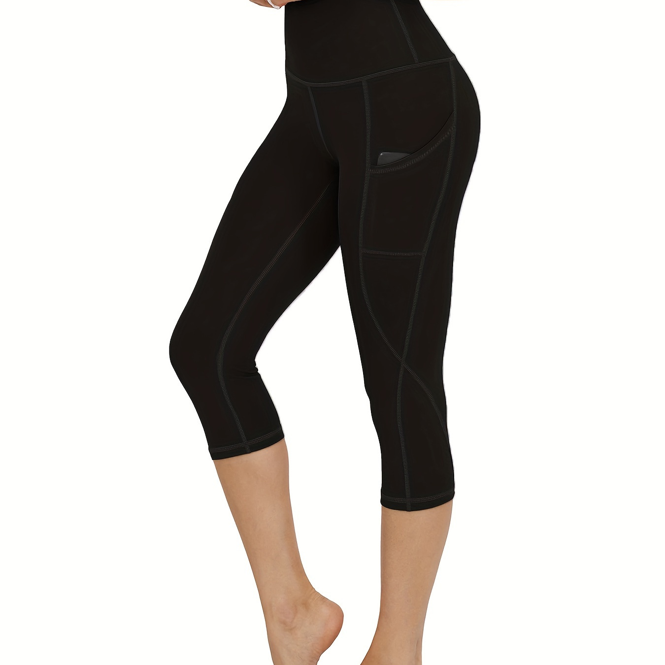 

Pantalon De Yoga Capri Uni, Taille Haute Avec Poche, Legging De Yoga Gainant Et Extensible, Vêtements De Sport Pour Femmes