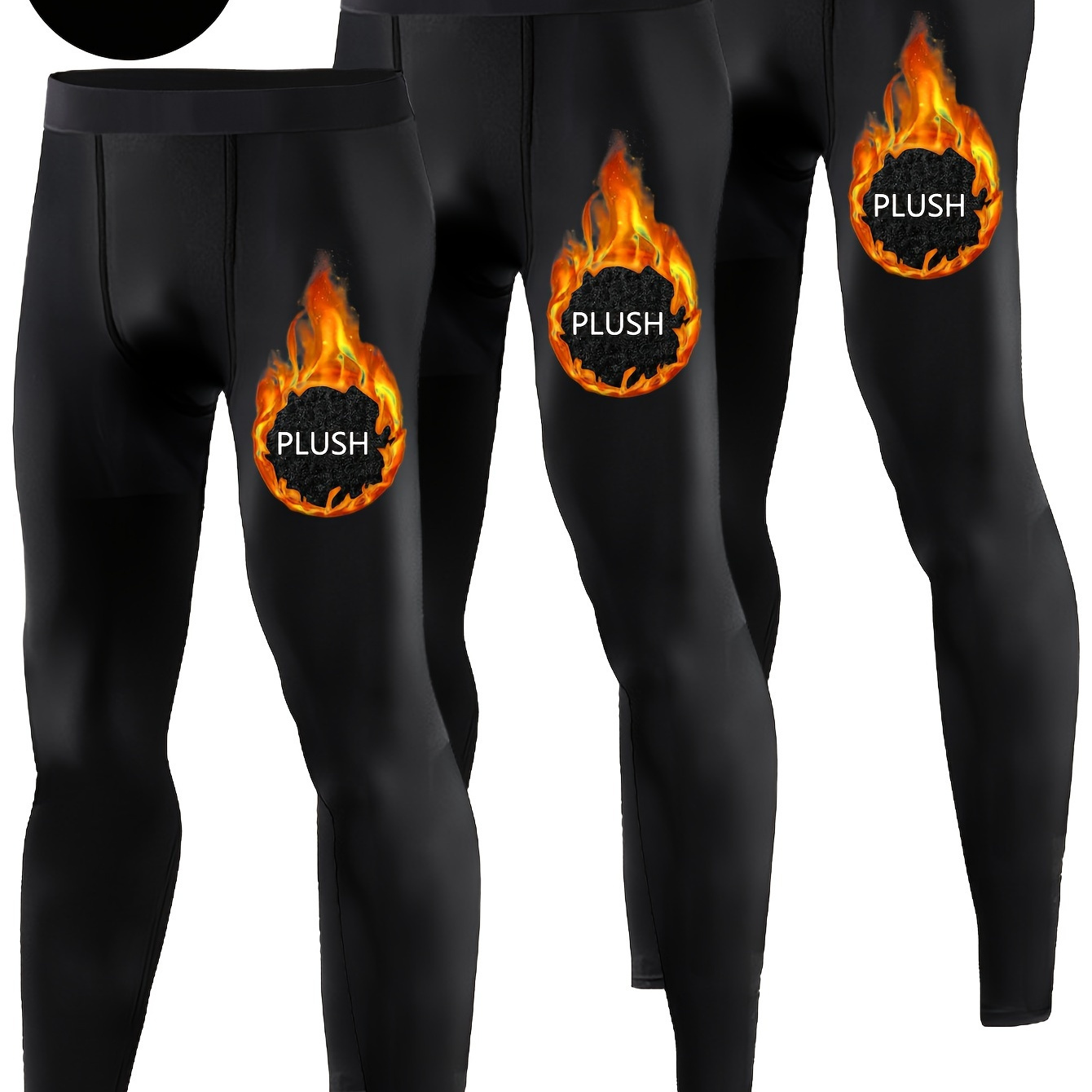 

3pcs Men's Fleece-lined Thermal Leggings - High Stretch, Breathable Activewear For Running & Workouts, Machine Washable