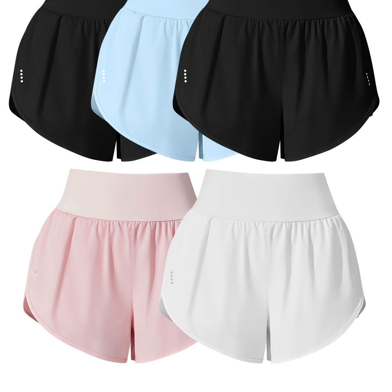 

5-pack Women's Casual Sport Shorts, Polyester 85% Elastane 15%, Medium Stretch, Polka Dot Pattern, Detail, Knit Fabric, 125g/m², 180g/m² Lining, For Spring/summer/fall