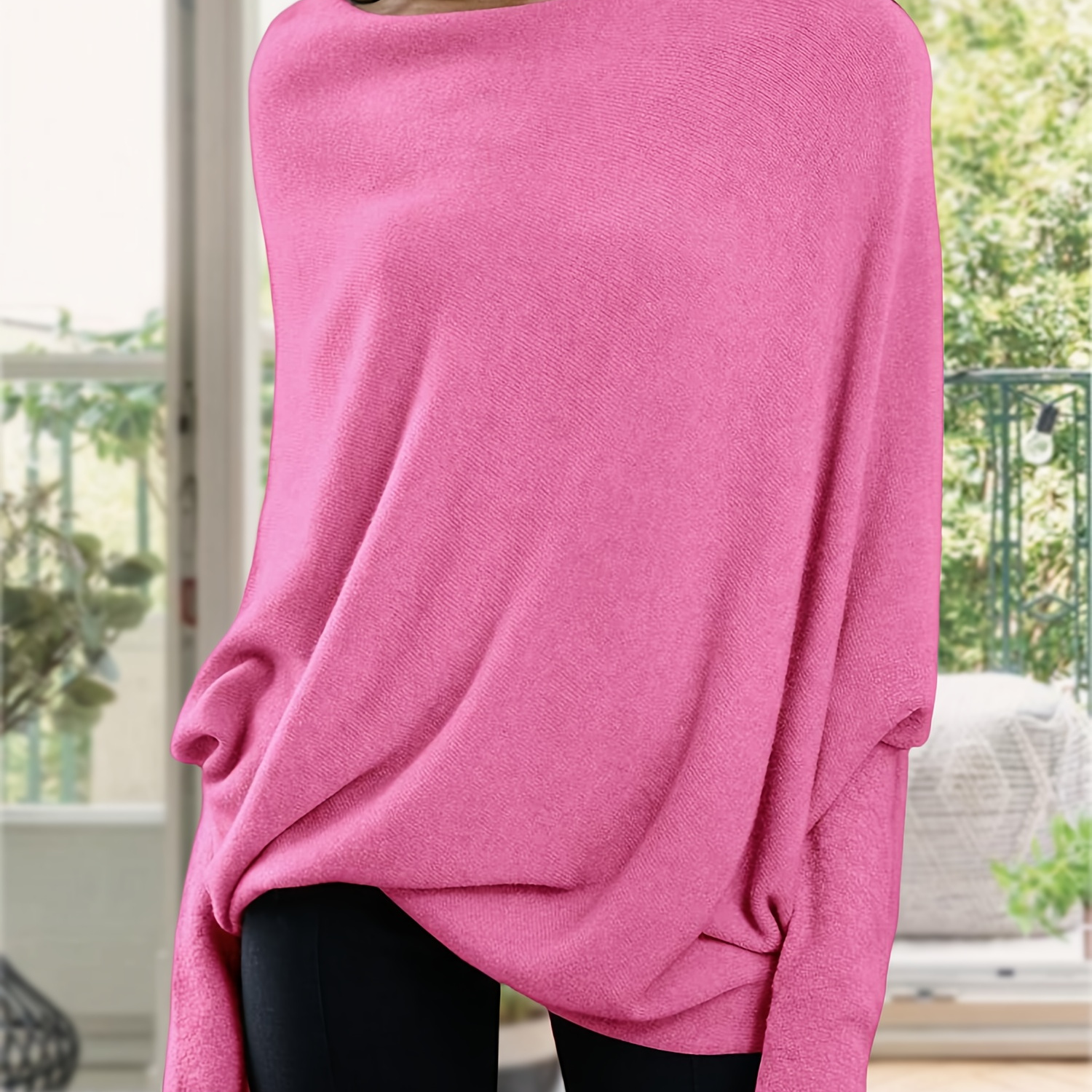 

Solid Color Crew Neck Pullover Sweater, Casual Long Sleeve Baggy Knitted Sweater For Fall & Winter, Women's Clothing