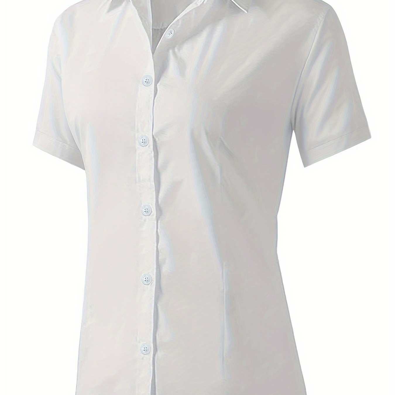 

Solid Color Button Front Shirt, Elegant Short Sleeve Collared Shirt For Spring & Summer, Women's Clothing