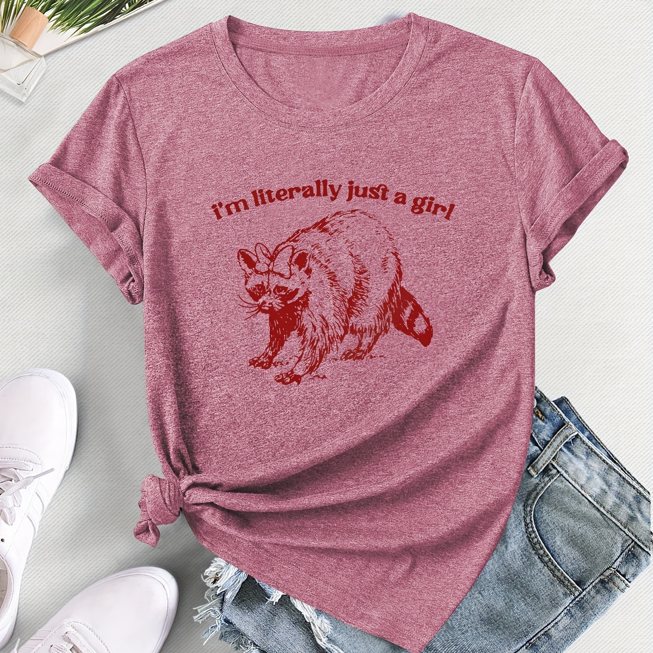 

[1pc Print Vintage T-shirt] Women' Crew Neck T-shirt, Polyester Knit Fabric, Medium Stretch, Regular Length, With And Slogan Print, For Spring/summer/fall Casual Sportswear Top