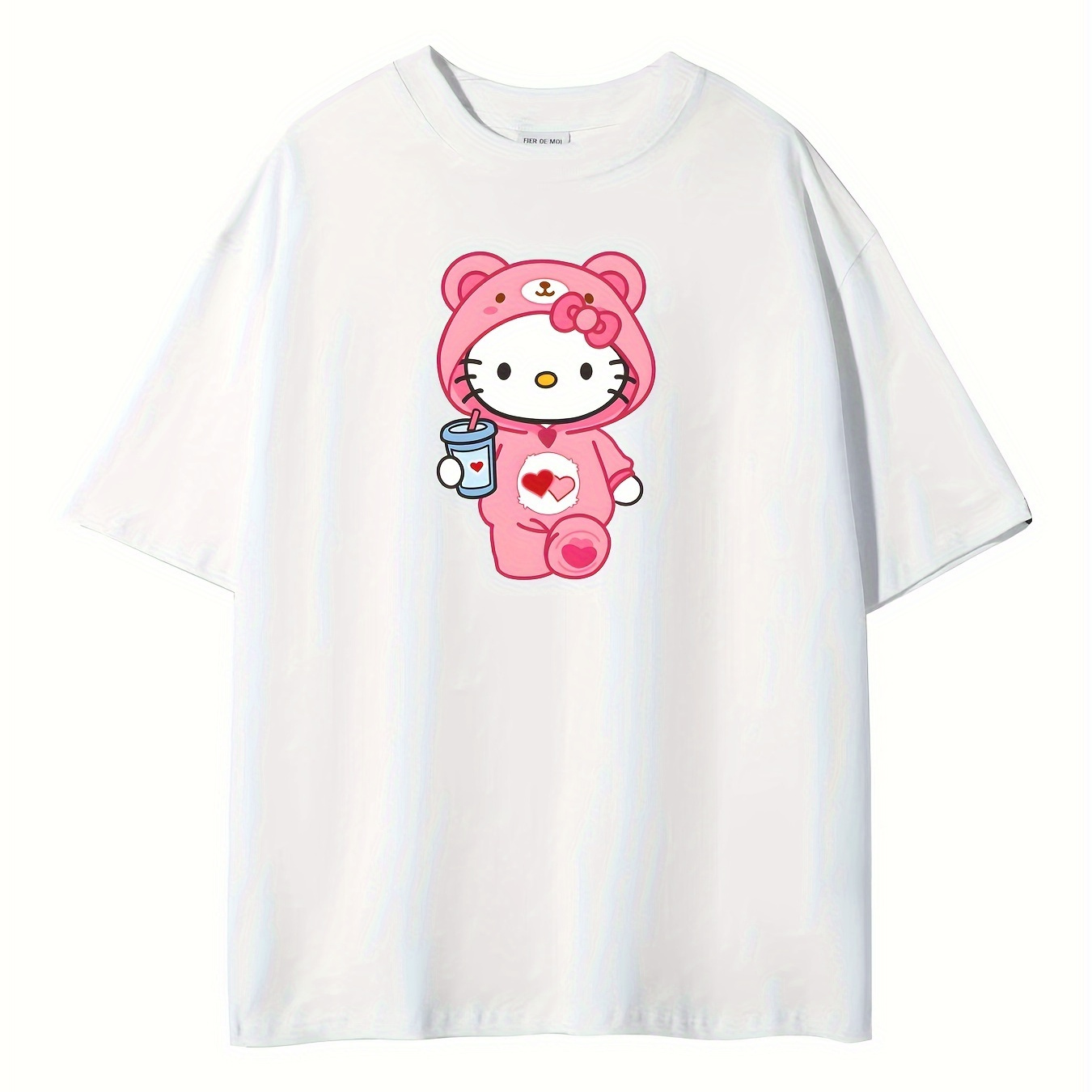 

[ Authorized By Sanrio ] Cute Hoodie With Hello Kitty Pattern, Comfortable Round Neck Cotton T-shirt