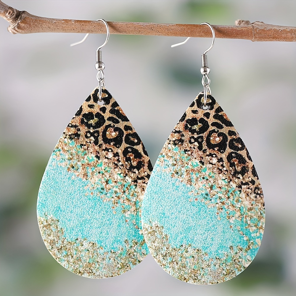 

Pair Of Simple Leopard Pattern Pu Leather Drop Hook Earrings For Women & Girls