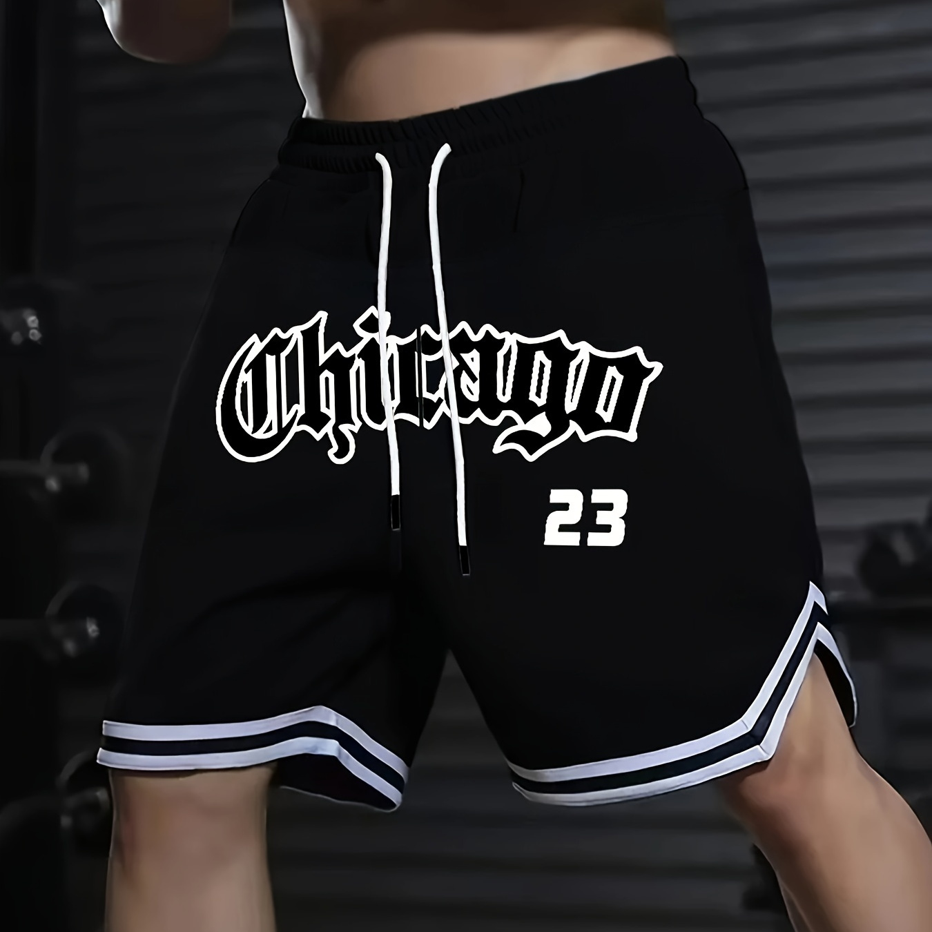 

Men's Chicago 23 Basketball Shorts - Striped Athletic Mid-thigh Shorts With Pockets, Breathable Polyester For Sports & Casual Wear