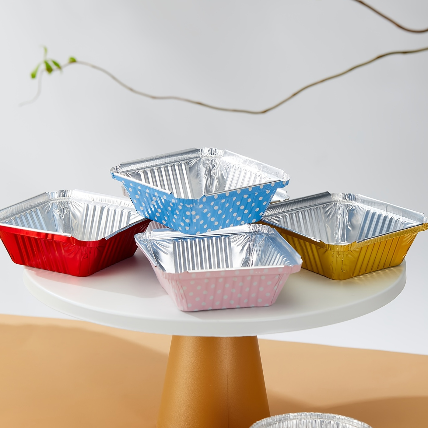 Blue Pudding Aluminum Foil Cups - Disposable Mini Square Baking