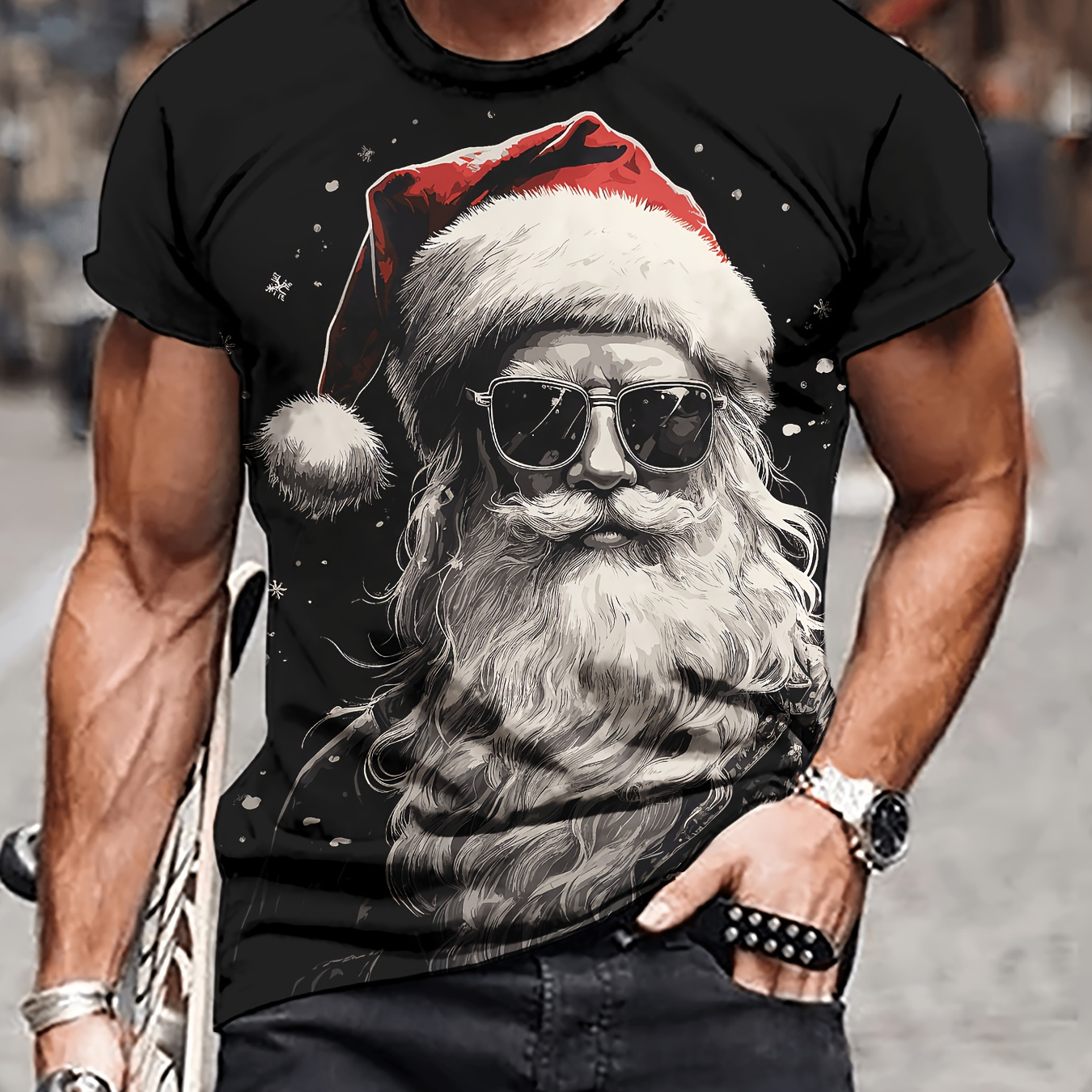 

Men's Santa Claus Graphic Print T-shirt, Short Sleeve Crew Neck Tee, Men's Clothing For Summer Outdoor