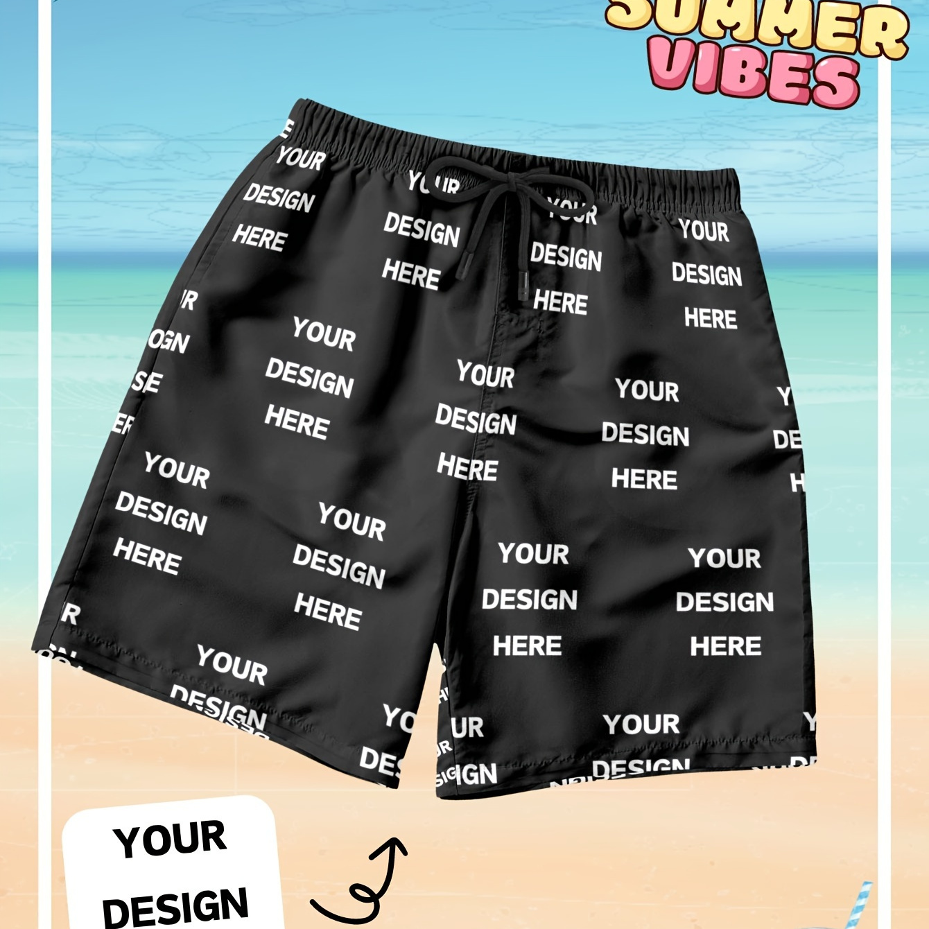 

Short de bain personnalisé pour homme avec cordon de serrage et poches, short décontracté et élégant pour l'été en plein air et les fêtes sur la plage