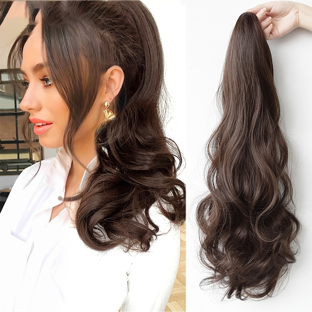 Wavy Claw Clip In Ponytail Hair Extensions Synthetic Fluffy Hairpiece 