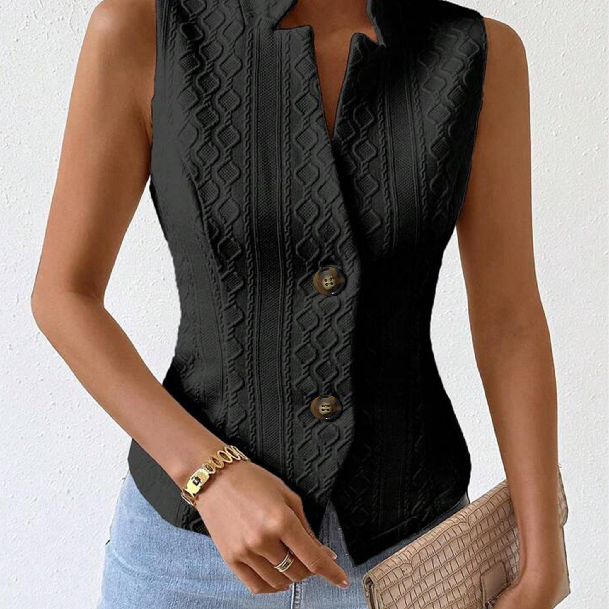 

Textured Breasted , Sleeveless For & Fall, Women's Clothing