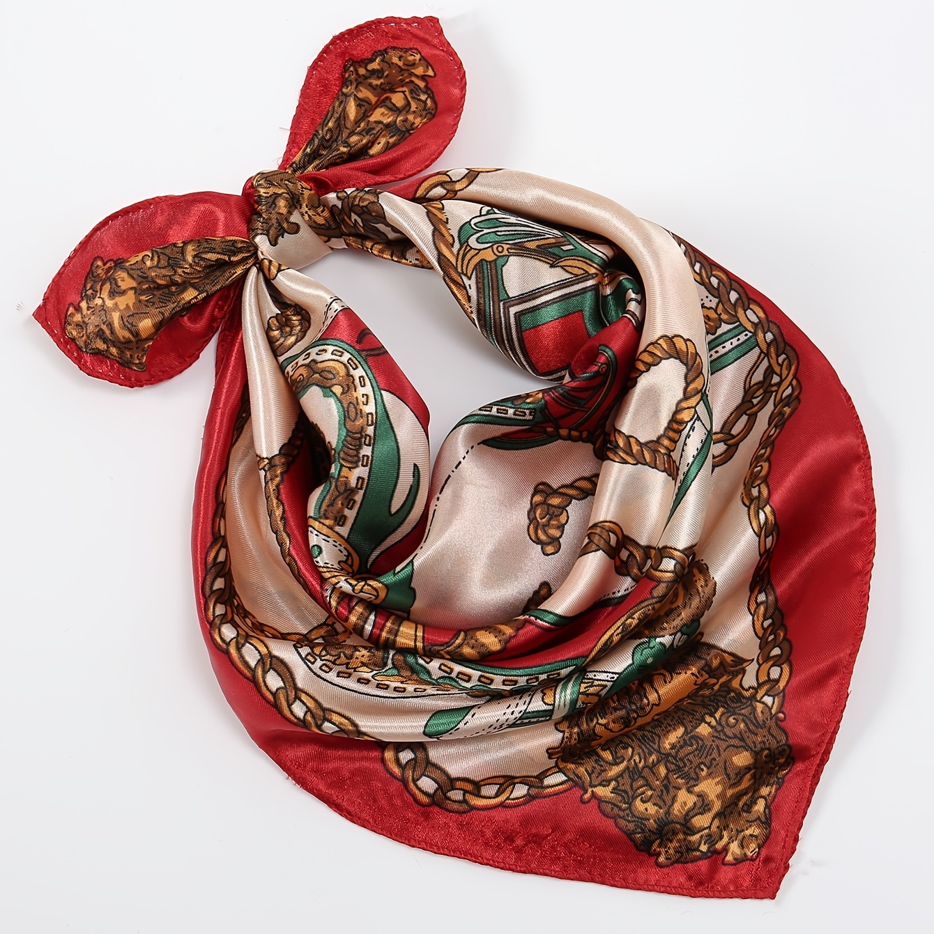 Red and Gold Ladies Silk Scarf, Women's Scarf in Red with Gold and Blue  Design Print